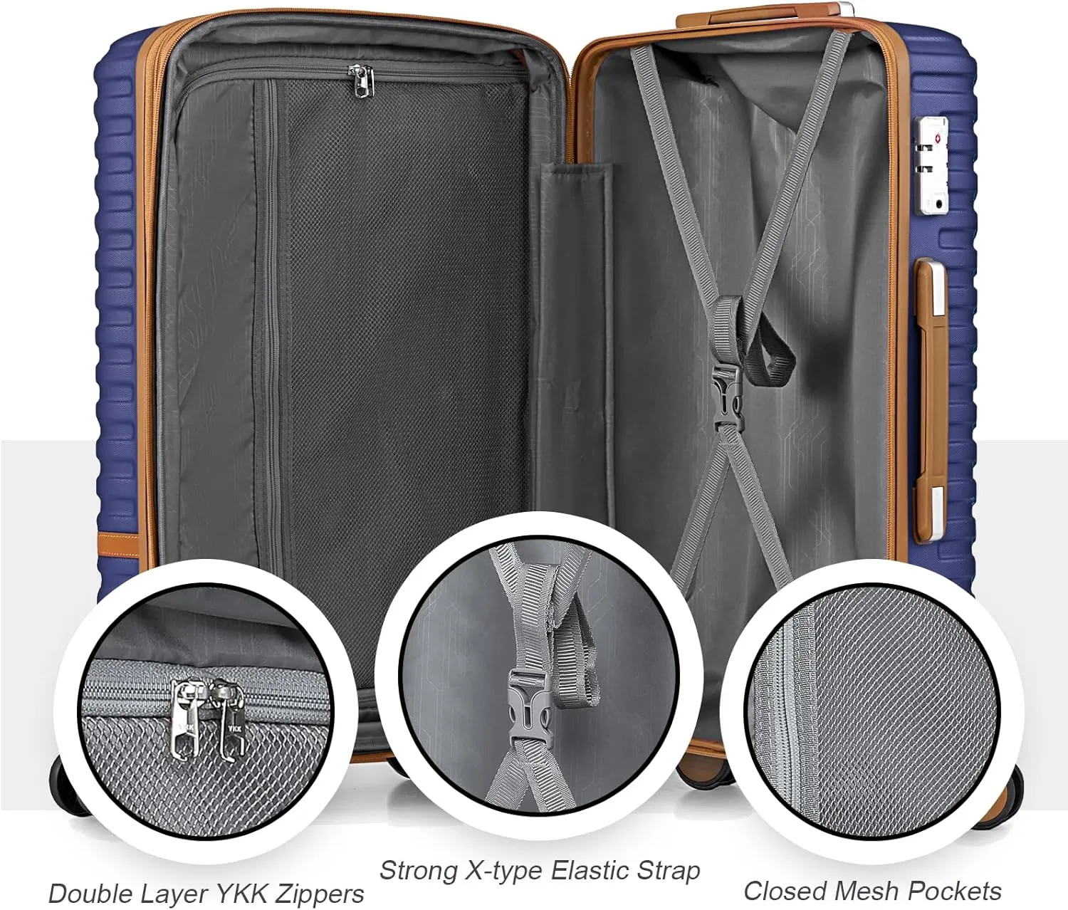 Joyway Carry On Luggage 20 Inch Expandable Suitcase with Spinner Wheel, 4 Piece Hard Shell Luggage Set with TSA Lock(Navy brown)