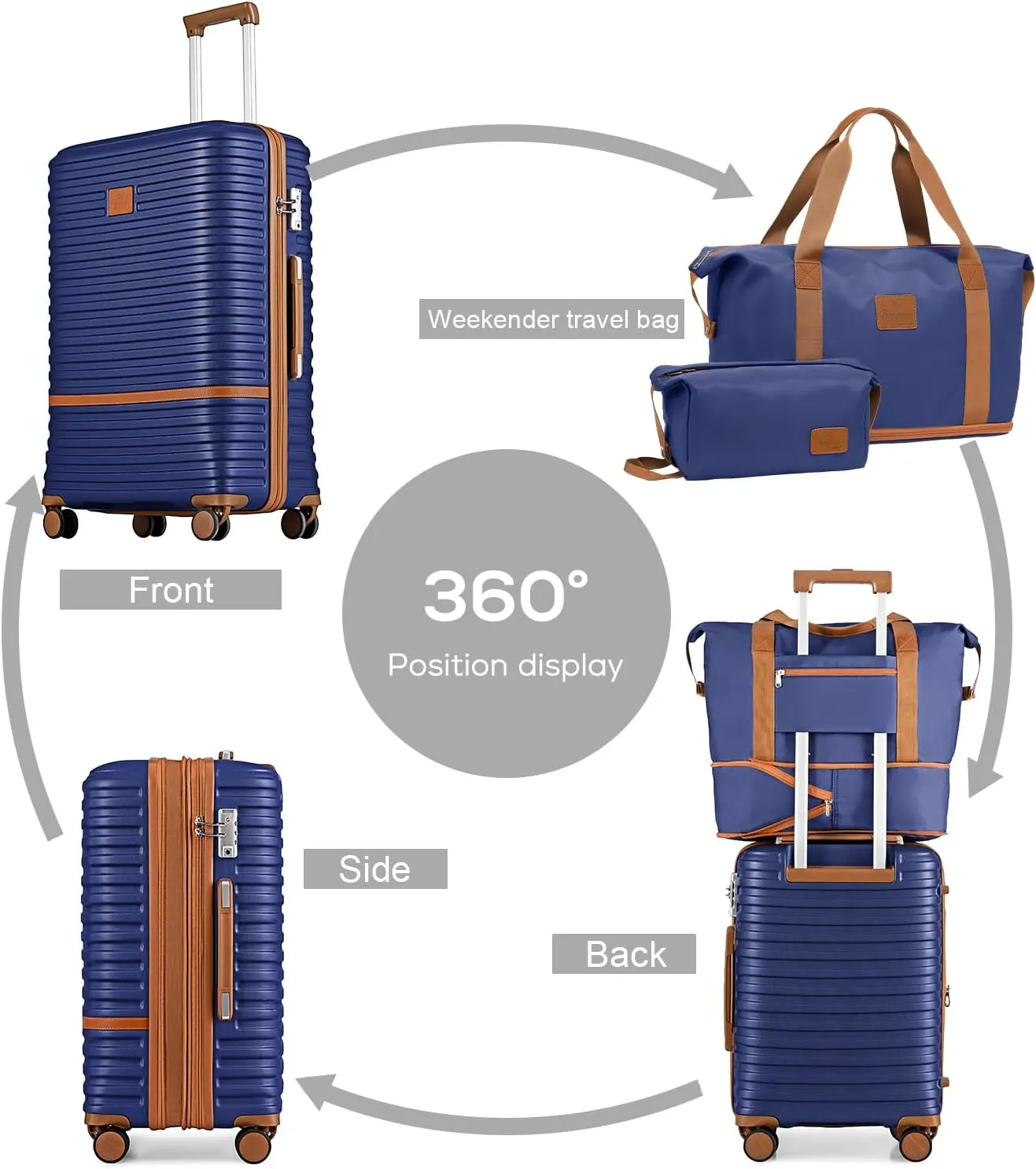 Joyway Carry On Luggage 20 Inch Expandable Suitcase with Spinner Wheel, 4 Piece Hard Shell Luggage Set with TSA Lock(Navy brown)