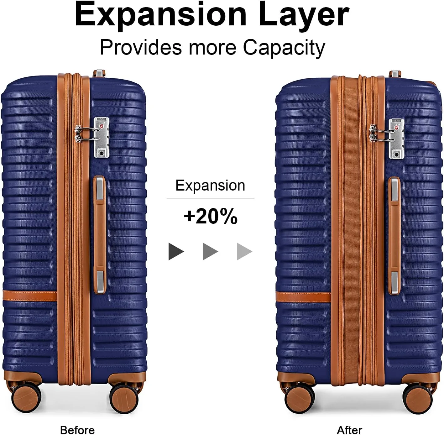 Joyway Carry On Luggage 20 Inch Expandable Suitcase with Spinner Wheel, 4 Piece Hard Shell Luggage Set with TSA Lock(Navy brown)