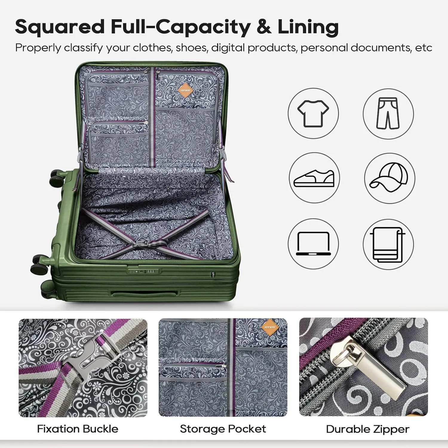 Joyway Expandable Large Luggage 29 Inch, PC Hardshell Extra-Large Suitcase with Double Spinner Wheels, Lightweight Travel Suitcase Set with TSA Lock, Dark Green