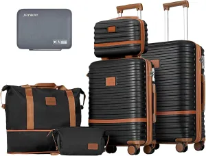 Joyway Expandable Luggage Sets 2 Piece Carry on and Check,Hardside Suitcase with Spinner Wheels and TSA Lock (Black,13/20/24)