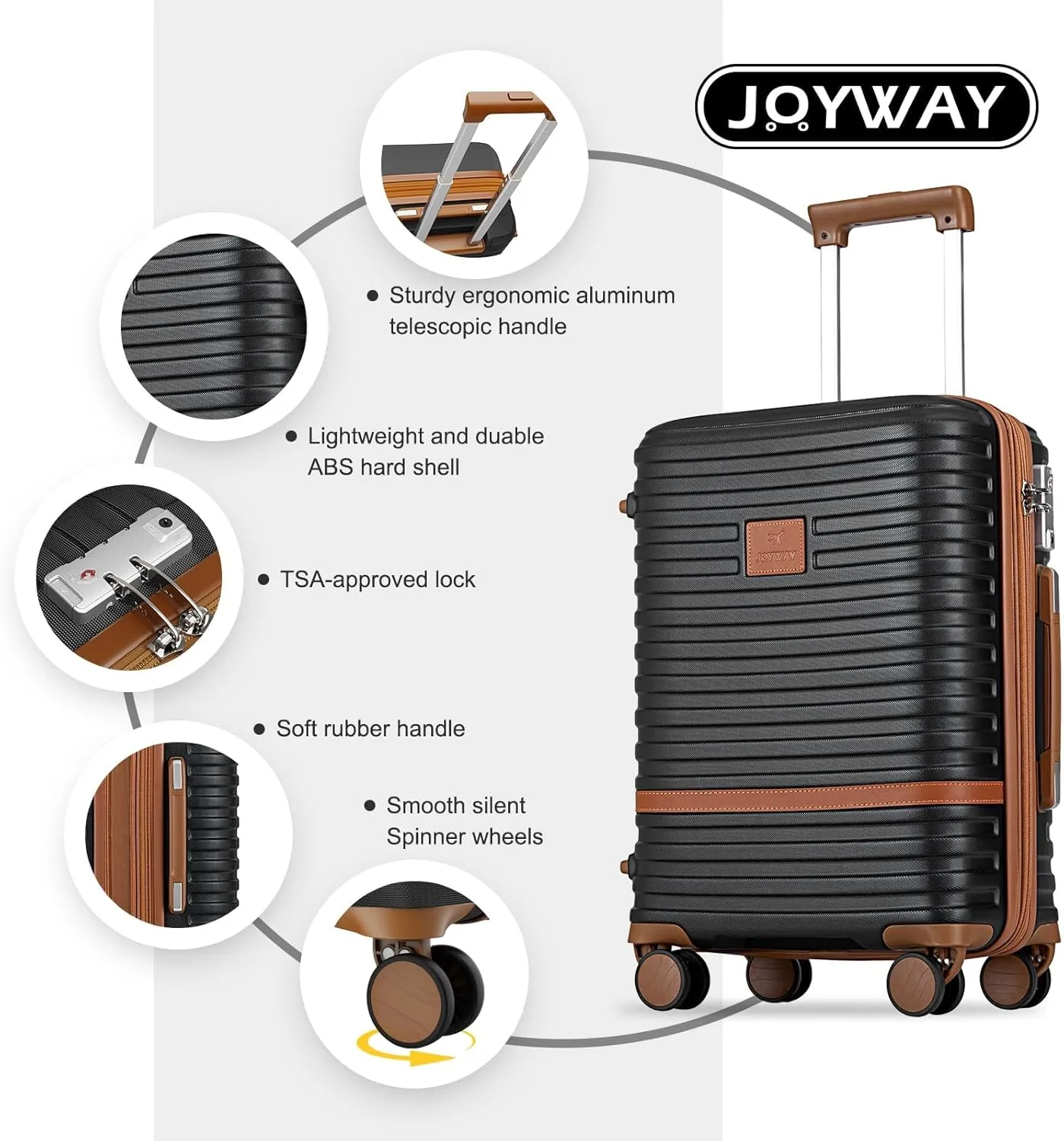 Joyway Expandable Luggage Sets 2 Piece Carry on and Check,Hardside Suitcase with Spinner Wheels and TSA Lock (Black,13/20/24)