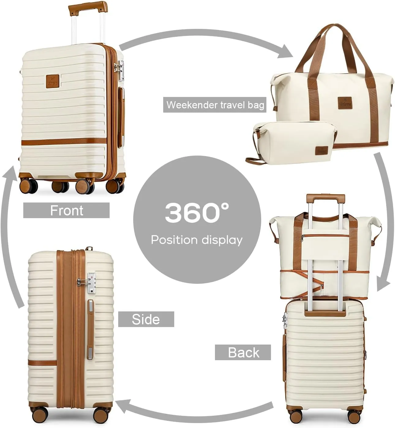 Joyway Expandable Luggage Sets 2 Piece Carry on and Check,Hardside Suitcase with Spinner Wheels and TSA Lock (White,13/20/24)