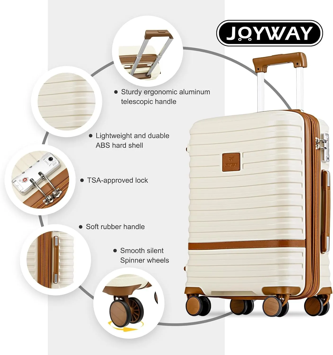 Joyway Expandable Luggage Sets 2 Piece Carry on and Check,Hardside Suitcase with Spinner Wheels and TSA Lock (White,13/20/24)