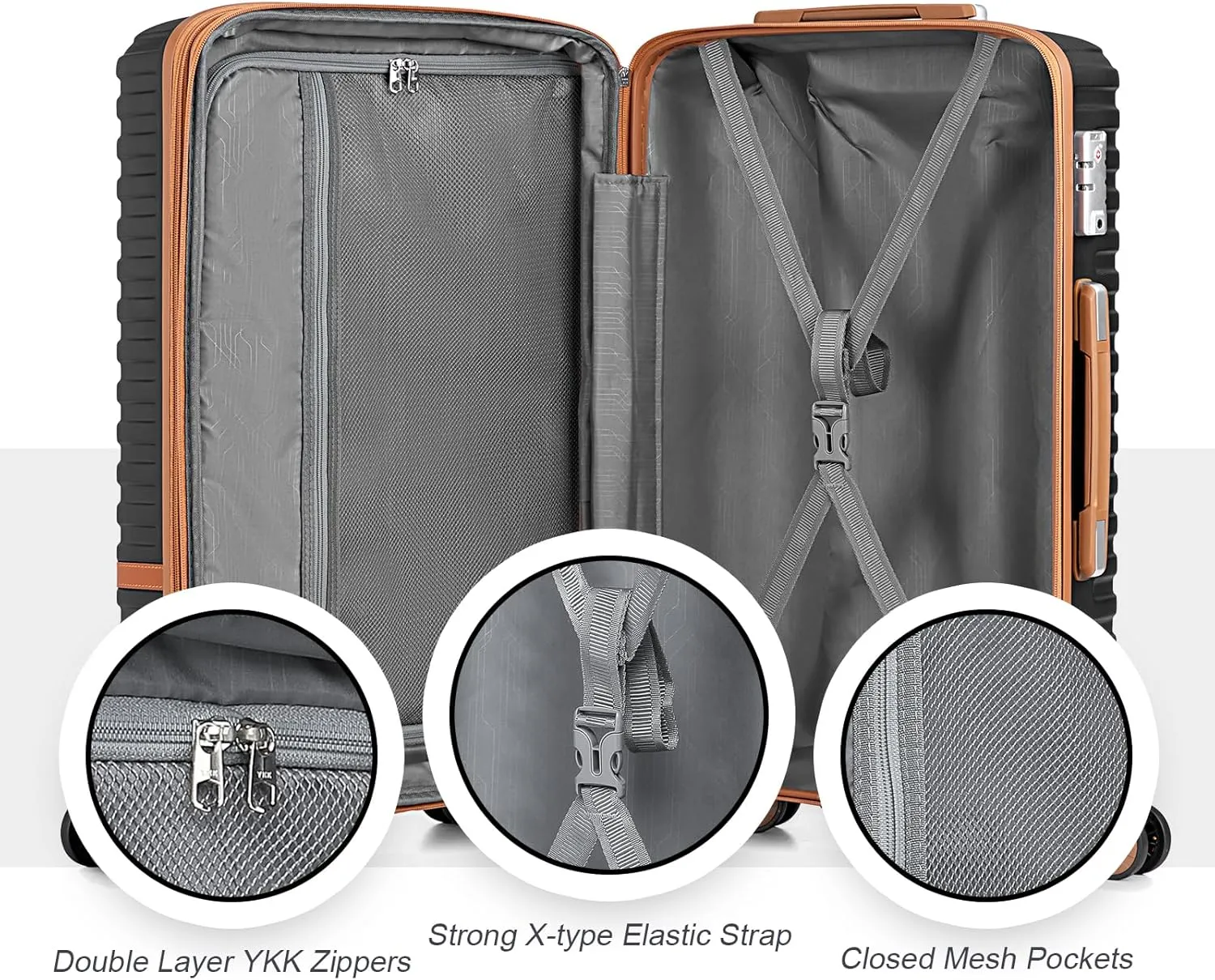 Joyway Luggage Set 3 Piece Suitcase Sets with Spinner Wheel,Hardside Expandable Travel Laggage with TSA Lock (13/20/24/28 Black brown