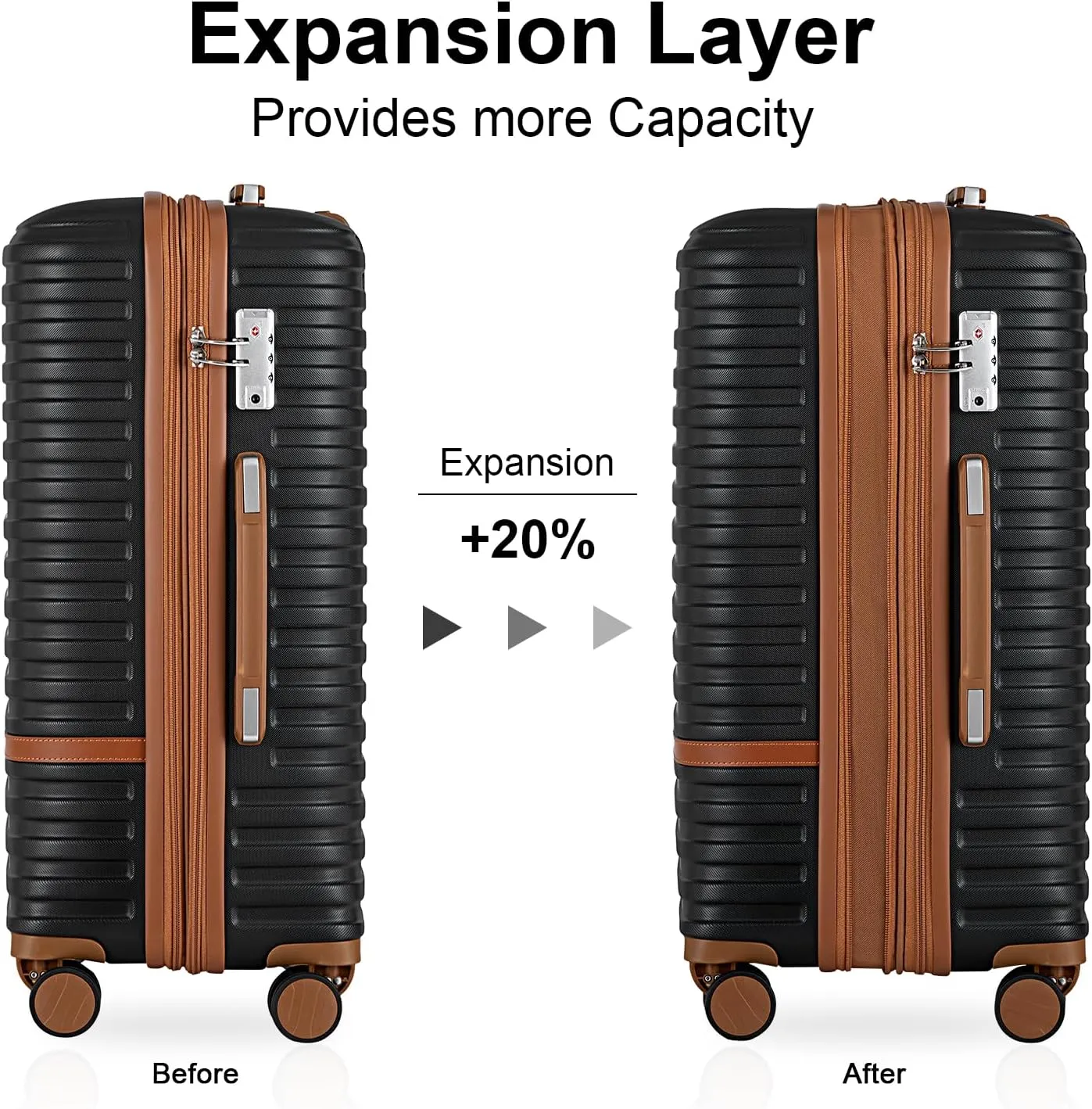 Joyway Luggage Set 3 Piece Suitcase Sets with Spinner Wheel,Hardside Expandable Travel Laggage with TSA Lock (13/20/24/28 Black brown