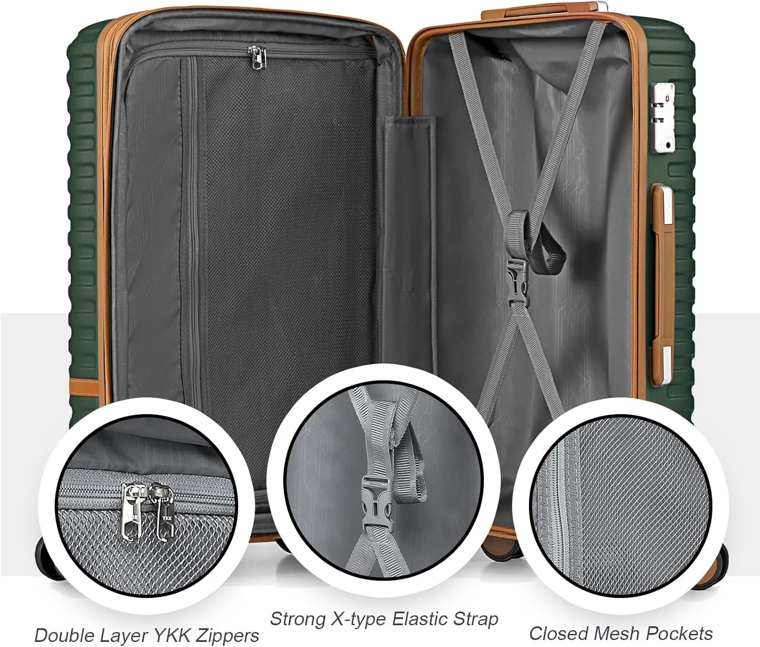 Joyway Luggage Set 3 Piece Suitcase Sets with Spinner Wheel,Hardside Expandable Travel Laggage with TSA Lock (13/20/24/28 Green brown
