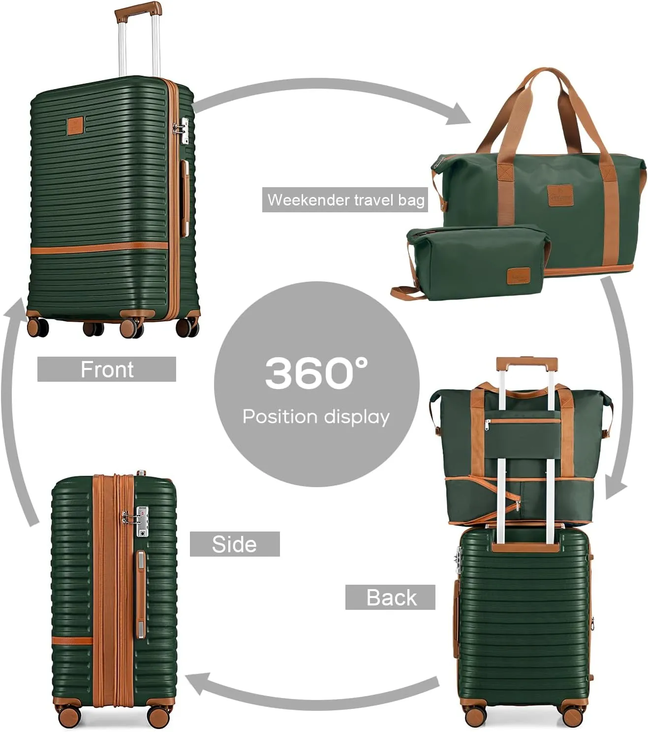 Joyway Luggage Set 3 Piece Suitcase Sets with Spinner Wheel,Hardside Expandable Travel Laggage with TSA Lock (13/20/24/28 Green brown