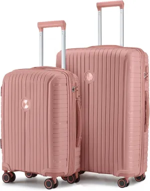 Joyway Luggage Sets 2 Piece PP Hardshell Carry on Suitcase and Checked Luggage, Travel Lightweight Suitcase Set with Double Spinner Wheels and TSA Lock (Rose Gold, 20 28 inch)