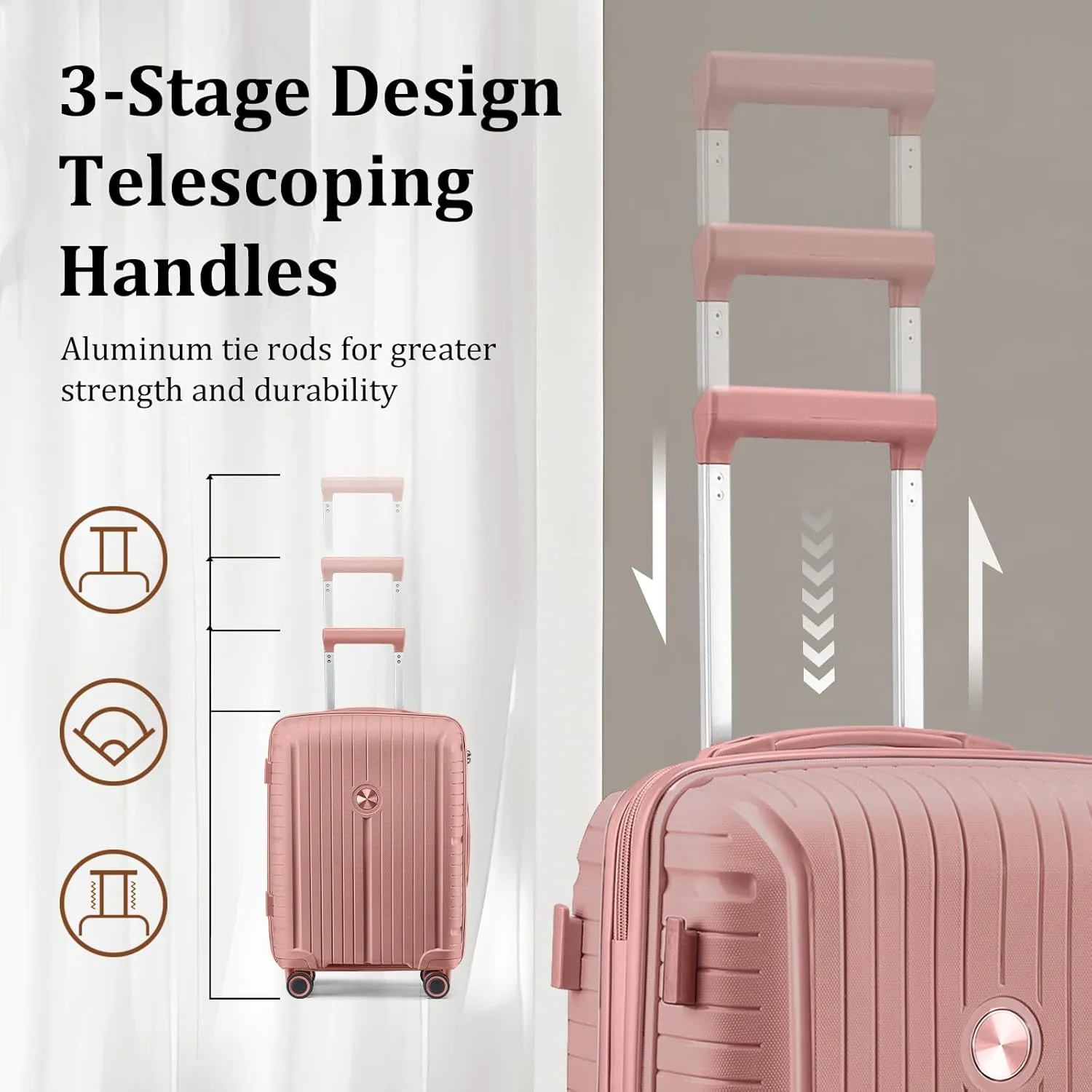 Joyway Luggage Sets 2 Piece PP Hardshell Carry on Suitcase and Checked Luggage, Travel Lightweight Suitcase Set with Double Spinner Wheels and TSA Lock (Rose Gold, 20 28 inch)