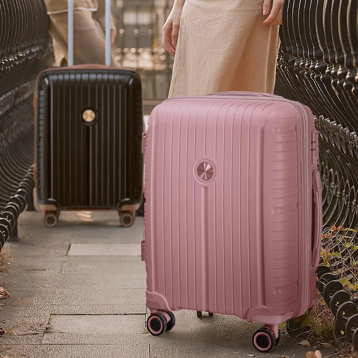 Joyway Luggage Sets 2 Piece PP Hardshell Carry on Suitcase and Checked Luggage, Travel Lightweight Suitcase Set with Double Spinner Wheels and TSA Lock (Rose Gold, 20 28 inch)