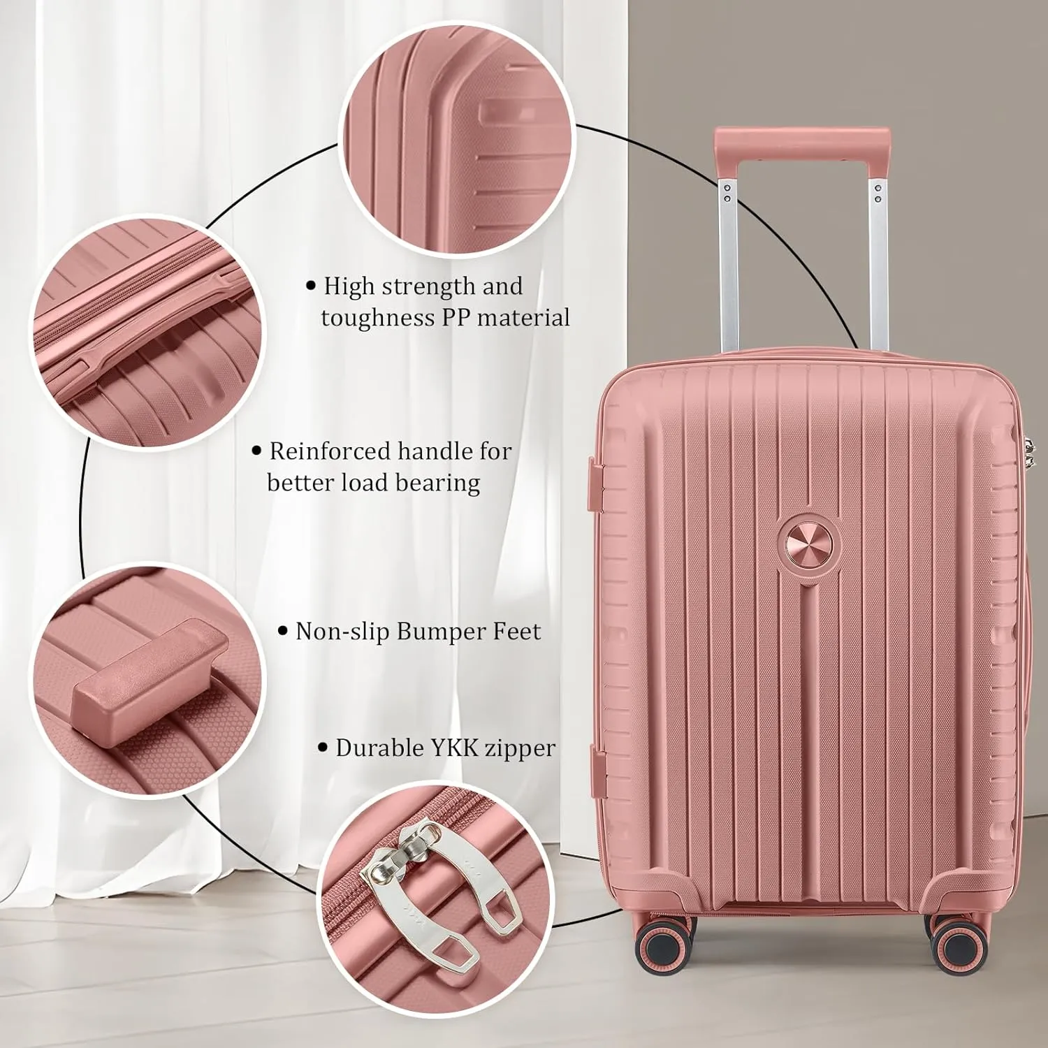 Joyway Luggage Sets 2 Piece PP Hardshell Carry on Suitcase and Checked Luggage, Travel Lightweight Suitcase Set with Double Spinner Wheels and TSA Lock (Rose Gold, 20 28 inch)