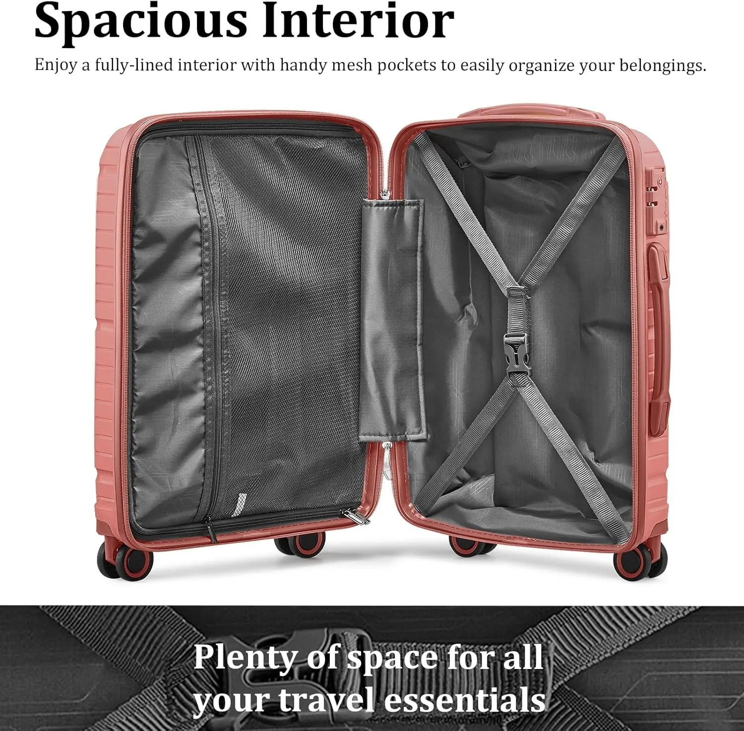 Joyway Luggage Sets 2 Piece PP Hardshell Carry on Suitcase and Checked Luggage, Travel Lightweight Suitcase Set with Double Spinner Wheels and TSA Lock (Rose Gold, 20 28 inch)