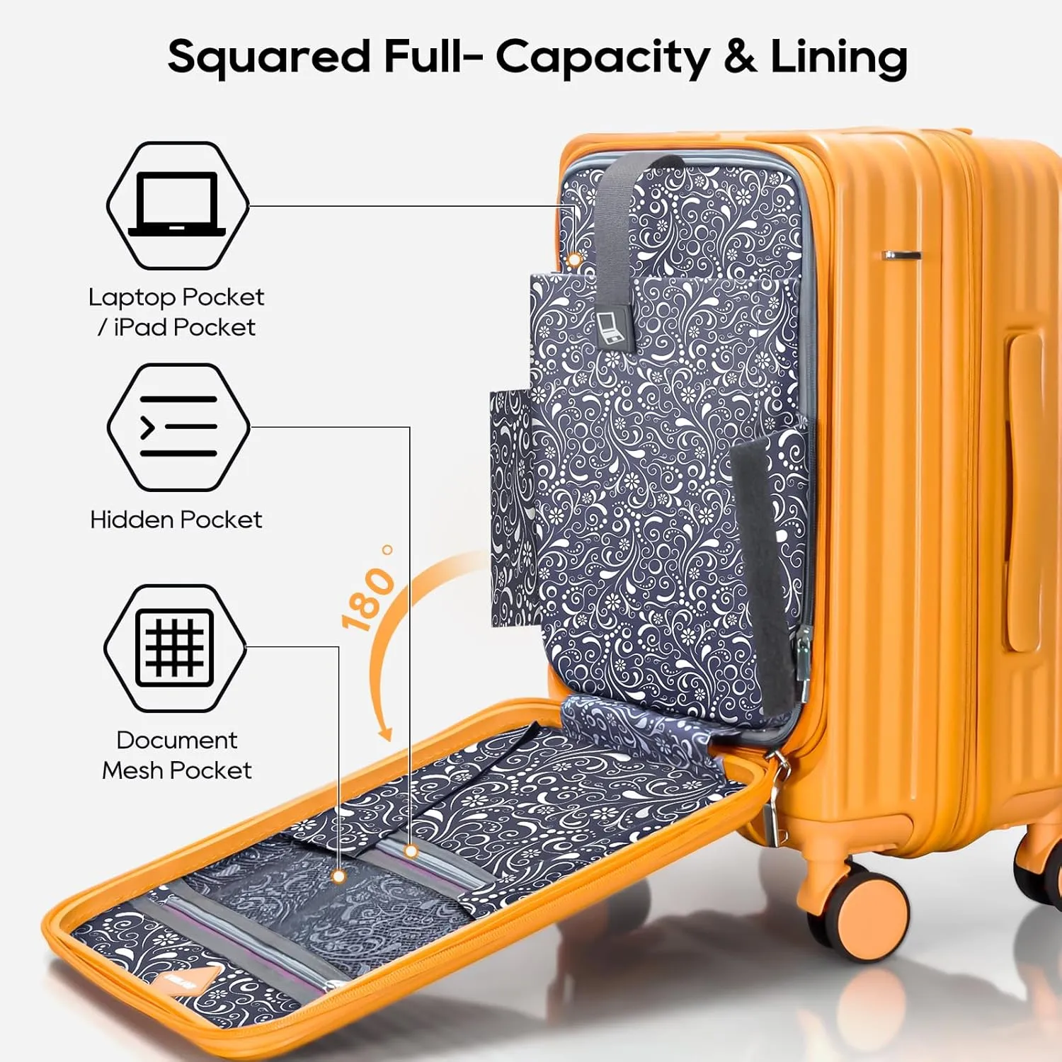 Joyway Luggage Sets 5 Piece with Front Pocket, PC Hardside Expandable Carry on Suitcase with Spinner Wheels and TSA Lock, Orange