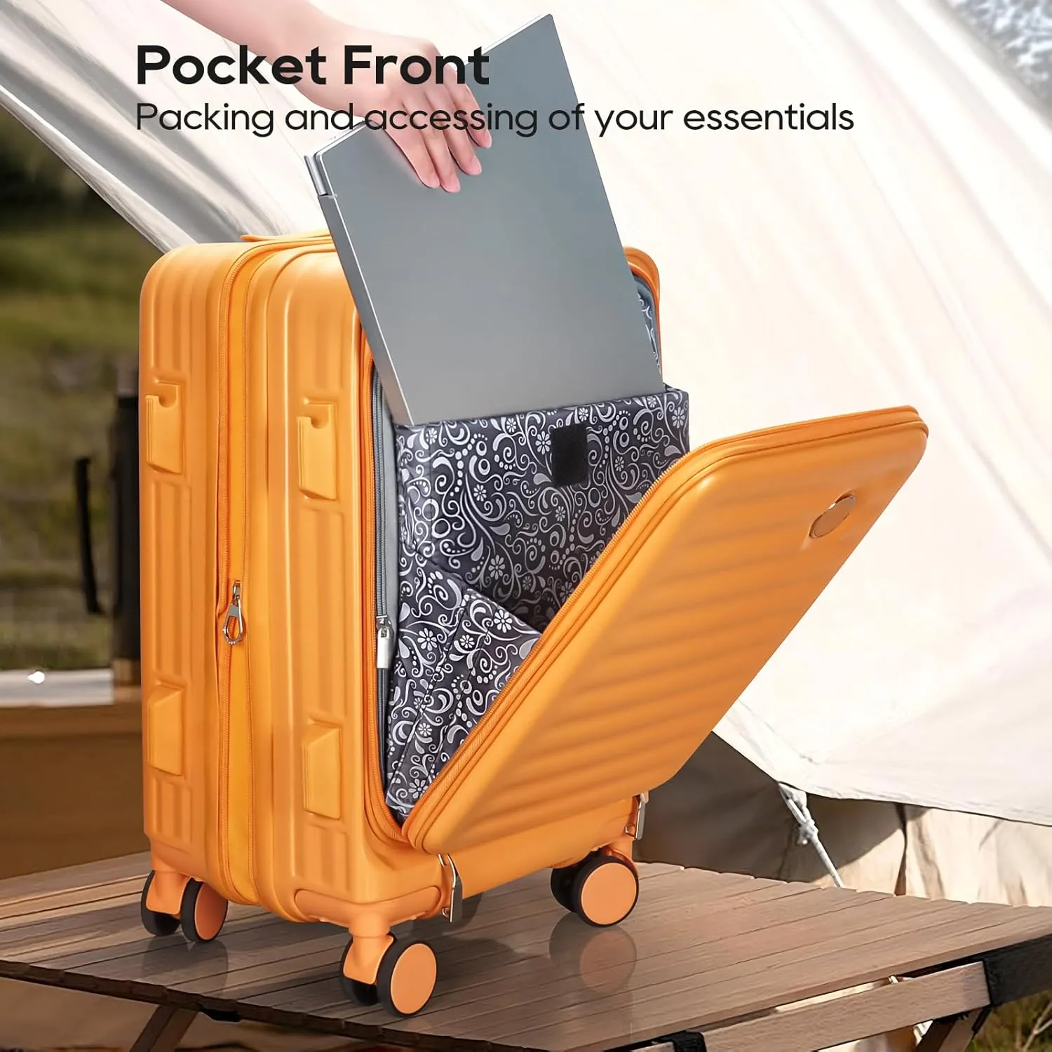 Joyway Luggage Sets 5 Piece with Front Pocket, PC Hardside Expandable Carry on Suitcase with Spinner Wheels and TSA Lock, Orange