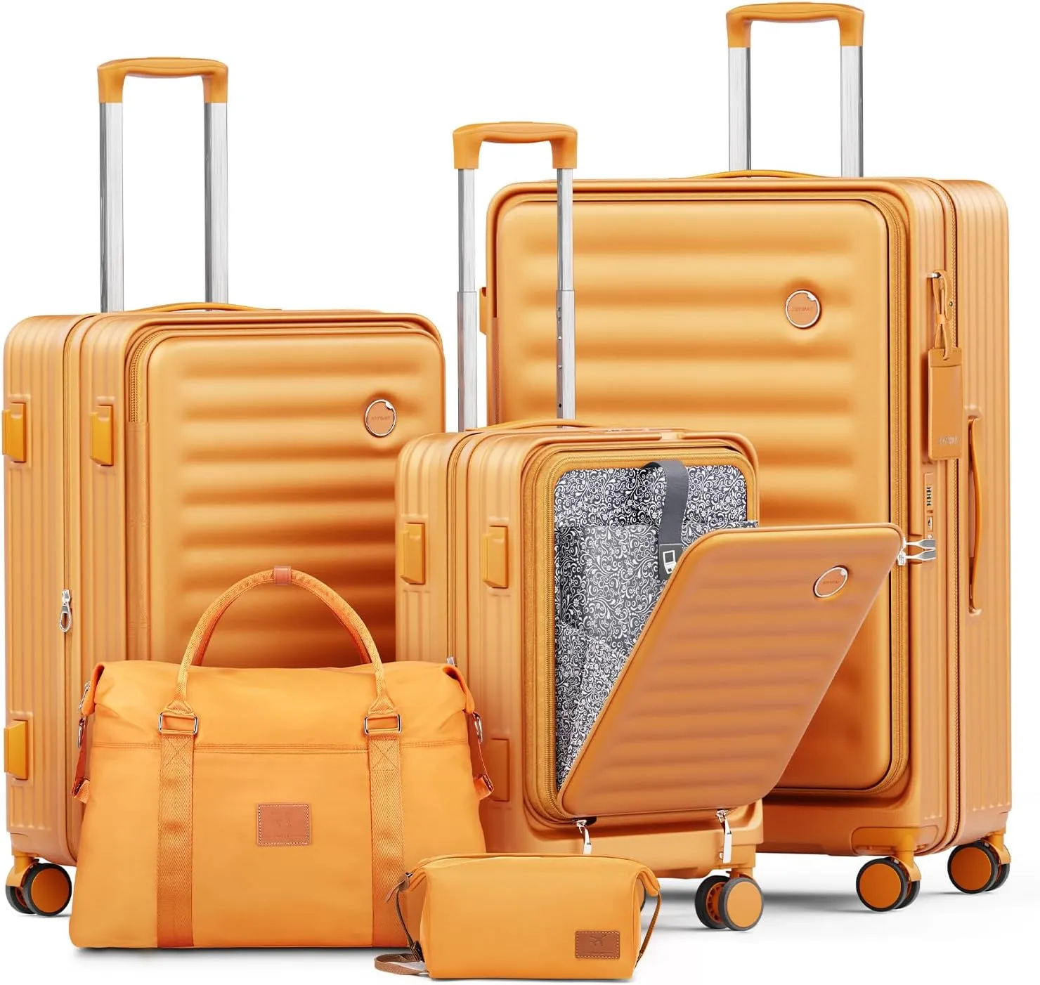 Joyway Luggage Sets 5 Piece with Front Pocket, PC Hardside Expandable Carry on Suitcase with Spinner Wheels and TSA Lock, Orange