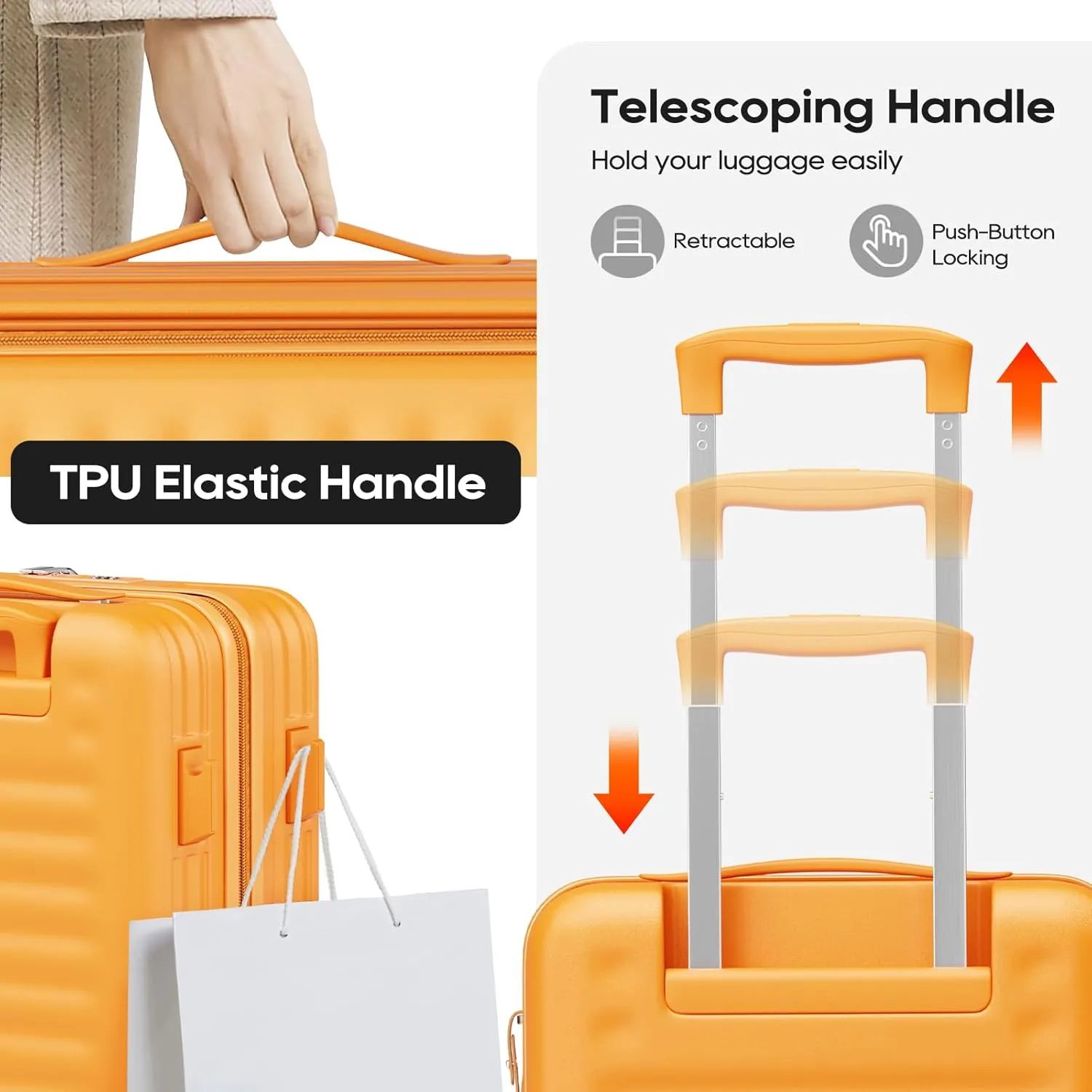 Joyway Luggage Sets 5 Piece with Front Pocket, PC Hardside Expandable Carry on Suitcase with Spinner Wheels and TSA Lock, Orange