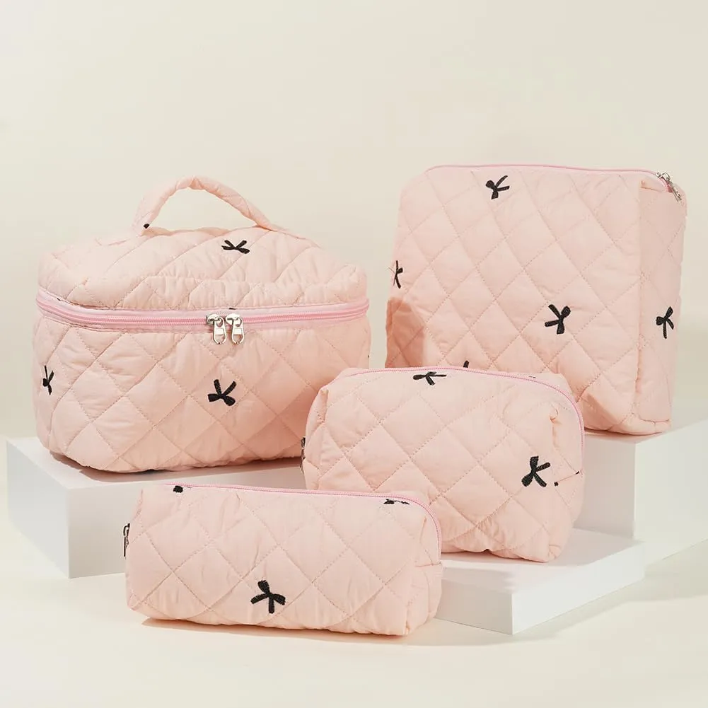 JQWSVE Coquette Bow Makeup Bag Jolly House Floral Makeup Bag Set Y2k Quilted Aesthetic Cosmetic Bag Cute Travel Toiletry Bag