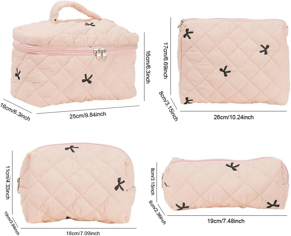 JQWSVE Coquette Bow Makeup Bag Jolly House Floral Makeup Bag Set Y2k Quilted Aesthetic Cosmetic Bag Cute Travel Toiletry Bag