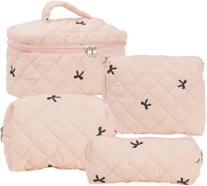 JQWSVE Coquette Bow Makeup Bag Jolly House Floral Makeup Bag Set Y2k Quilted Aesthetic Cosmetic Bag Cute Travel Toiletry Bag