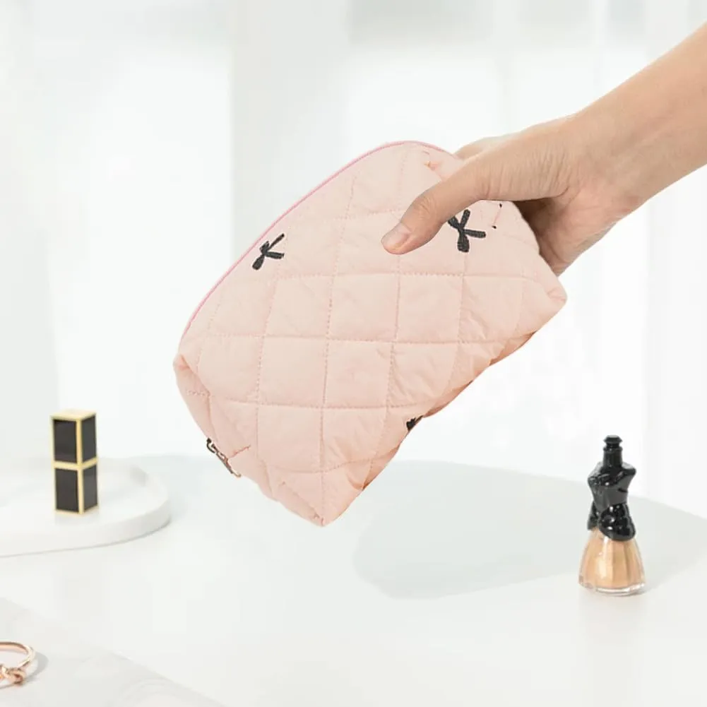 JQWSVE Coquette Bow Makeup Bag Jolly House Floral Makeup Bag Set Y2k Quilted Aesthetic Cosmetic Bag Cute Travel Toiletry Bag