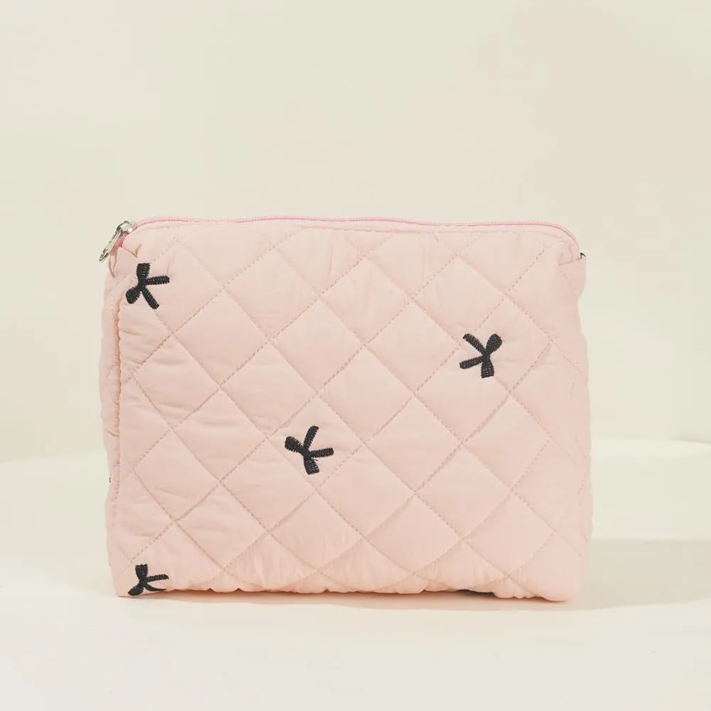 JQWSVE Coquette Bow Makeup Bag Jolly House Floral Makeup Bag Set Y2k Quilted Aesthetic Cosmetic Bag Cute Travel Toiletry Bag