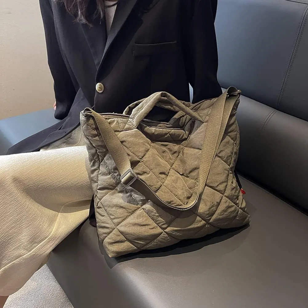 Juoxeepy Quilted Tote Bag for Women Puffer Hobo Handbag Lightweight Quilted Padding Shoulder Bag Nylon Padded Crossbody Bag