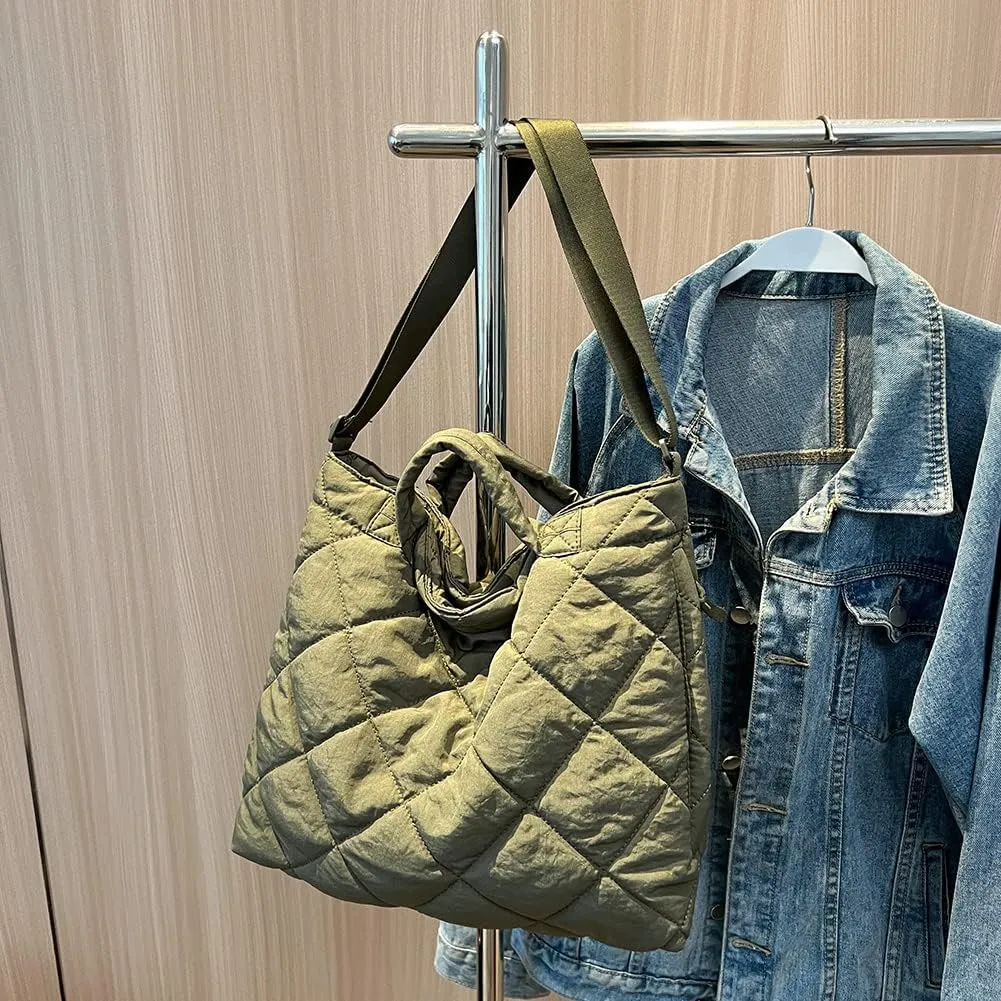 Juoxeepy Quilted Tote Bag for Women Puffer Hobo Handbag Lightweight Quilted Padding Shoulder Bag Nylon Padded Crossbody Bag
