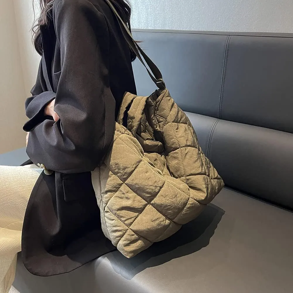 Juoxeepy Quilted Tote Bag for Women Puffer Hobo Handbag Lightweight Quilted Padding Shoulder Bag Nylon Padded Crossbody Bag