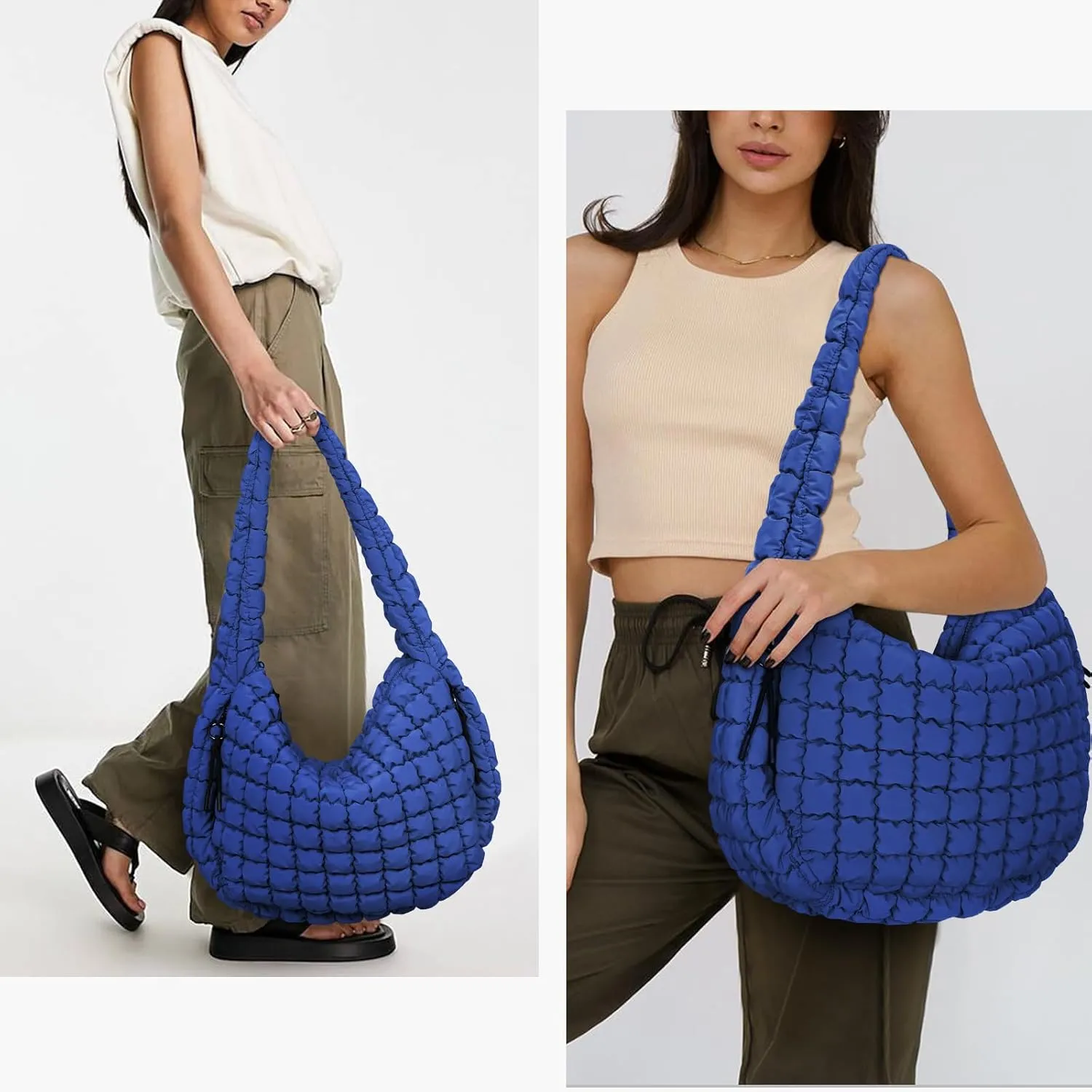 Juoxeepy Quilted Tote Bag Large Carryall Puffer Shoulder Bag Lightweight Padding Hobo Bag