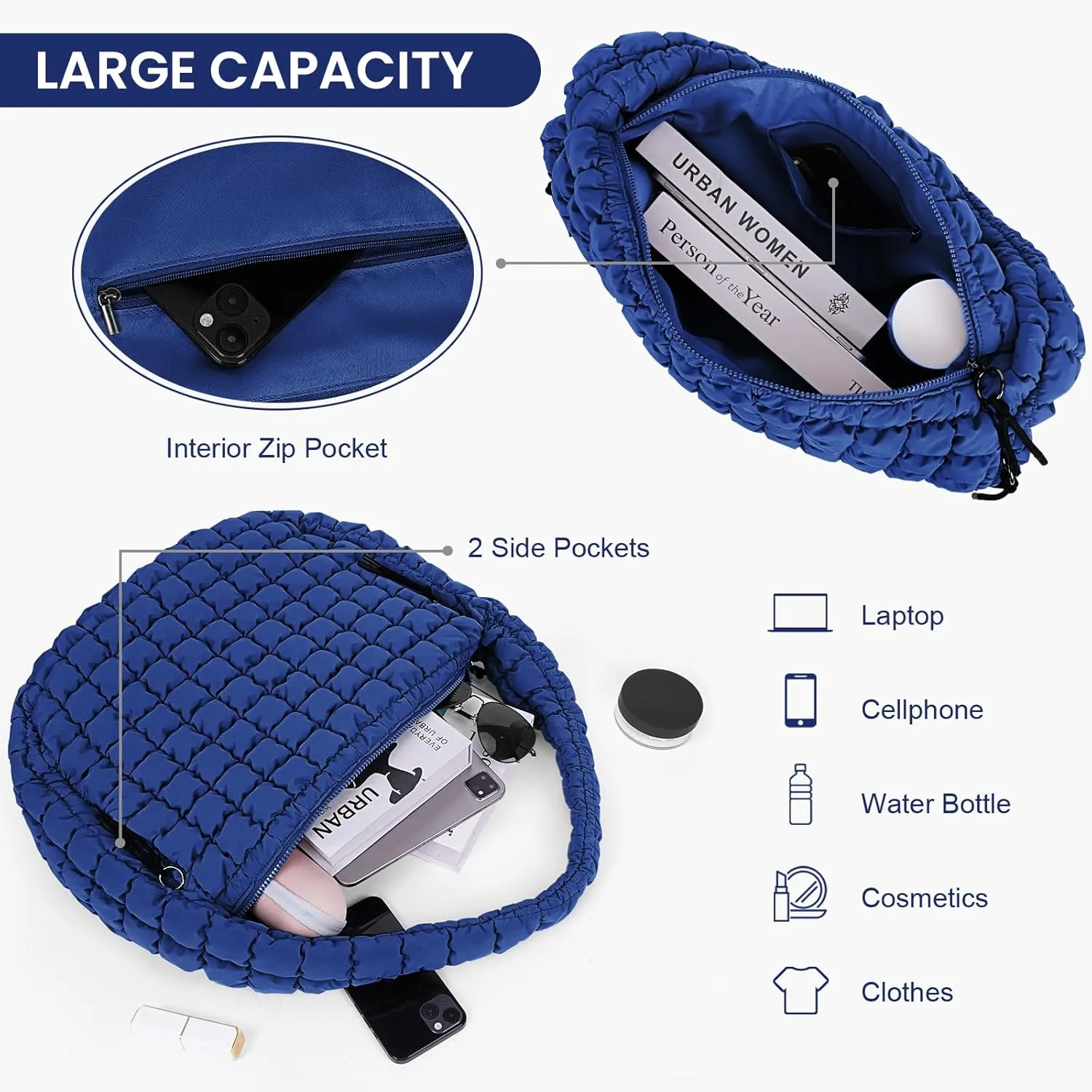 Juoxeepy Quilted Tote Bag Large Carryall Puffer Shoulder Bag Lightweight Padding Hobo Bag
