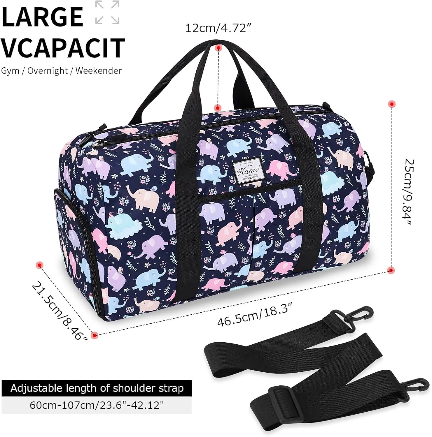 KAMO Travel Duffle Bag, Weekender Bags for Women with Shoe Compartment, Gym Bag for Women with Wet Pocket Workout Dance Tote Bag Personal Item Travel Bag with Trolley Sleeve