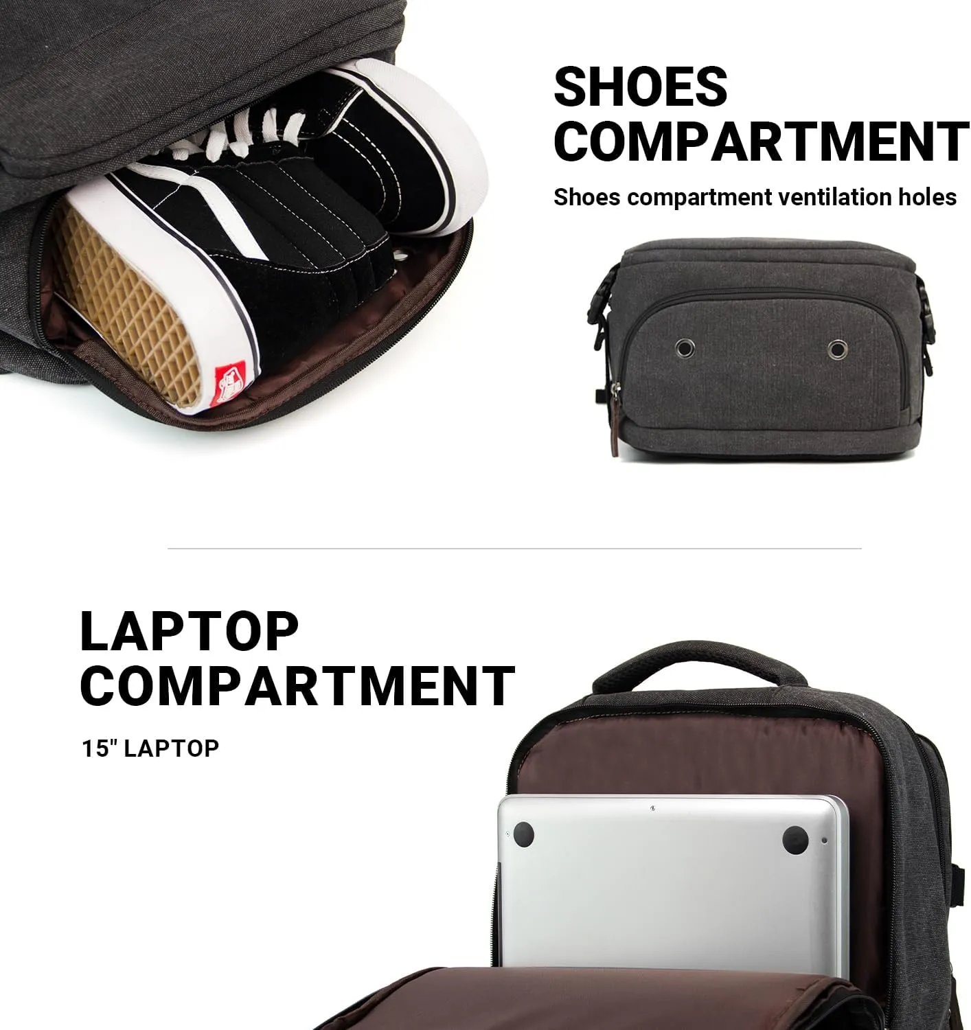 KAUKKO Thick Canvas Travel Backpack, Flight Approved Carry On Backpack with Shoe Pouch and 15.6 inch Laptop Compartment, 40L Luggage Casual Daypack Weekender Bag 10-BLACK