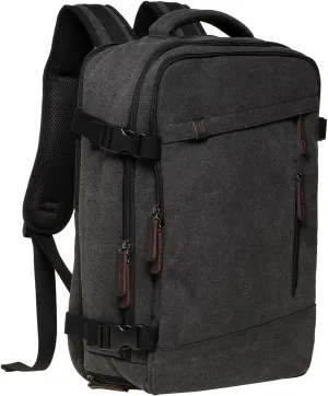 KAUKKO Thick Canvas Travel Backpack, Flight Approved Carry On Backpack with Shoe Pouch and 15.6 inch Laptop Compartment, 40L Luggage Casual Daypack Weekender Bag 10-BLACK