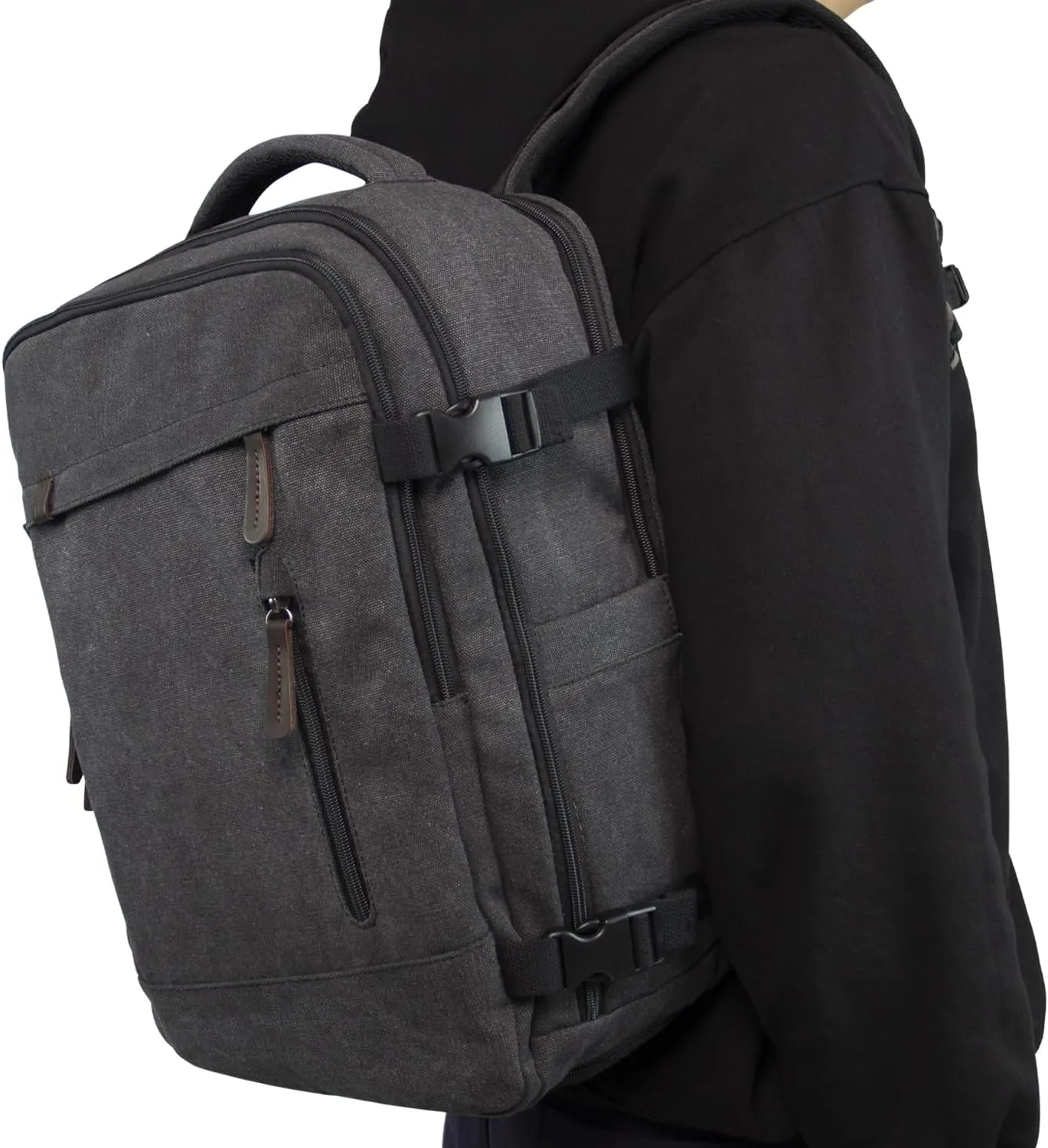 KAUKKO Thick Canvas Travel Backpack, Flight Approved Carry On Backpack with Shoe Pouch and 15.6 inch Laptop Compartment, 40L Luggage Casual Daypack Weekender Bag 10-BLACK