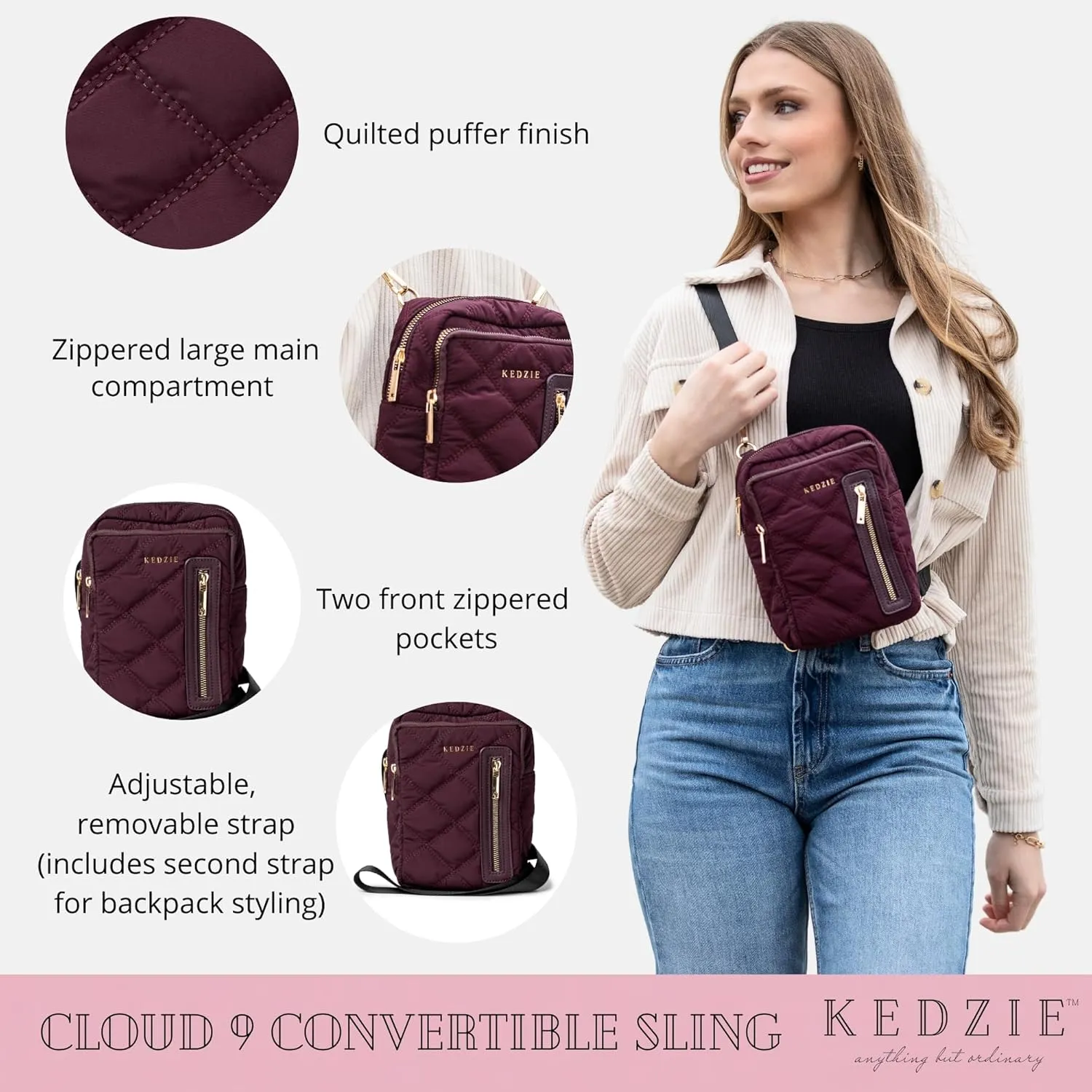 KEDZIE Quilted Puffer Crossbody Bag for Women Shoulder Lightweight Small Handbag