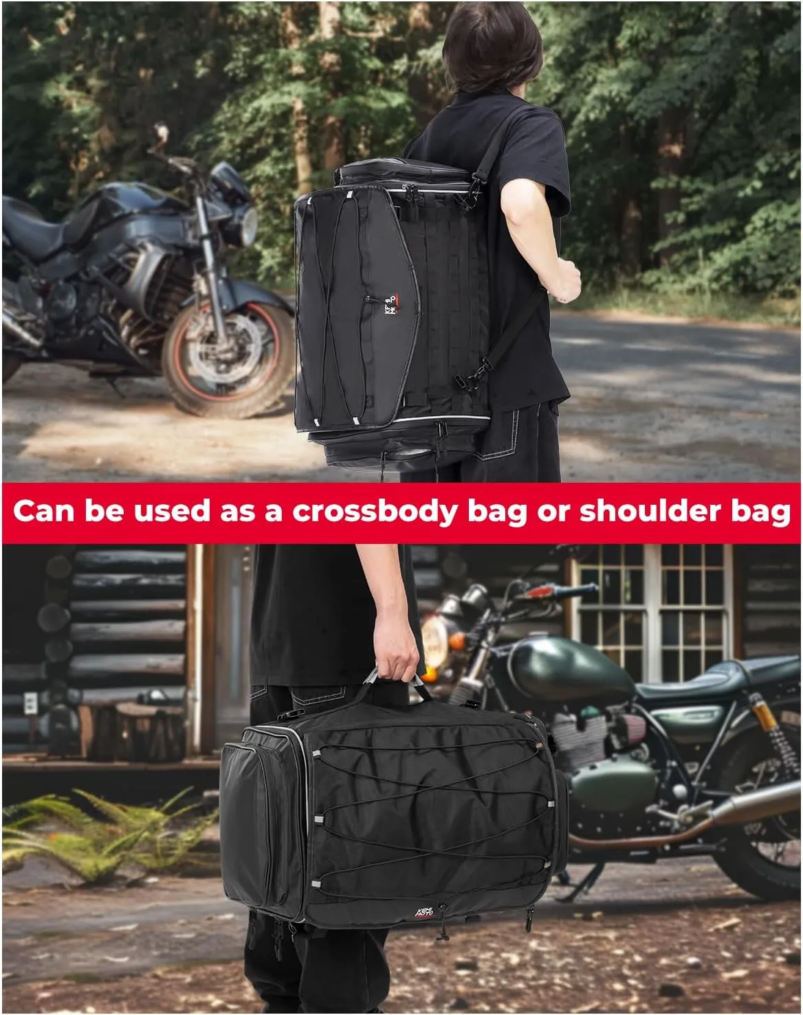 KEMIMOTO Motorcycle Tail Bag, Dual Use Motorcycle Rear Seat Bag with Waterproof Rain Cover, 50L Expandable Motorbike Helmet Bag Luggage Storage Backpack