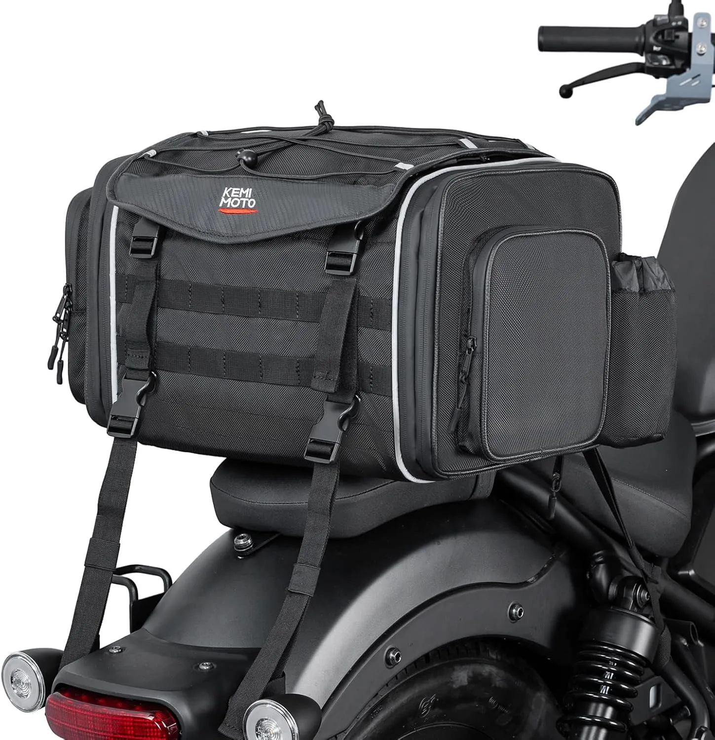 KEMIMOTO Motorcycle Travel Luggage Bags, 23L-30L Expandable Large Capacity Motorcycle Tail Bag, Waterproof Rear Rack Trunk, Motor Pannier Bag with Rain Cover and Straps