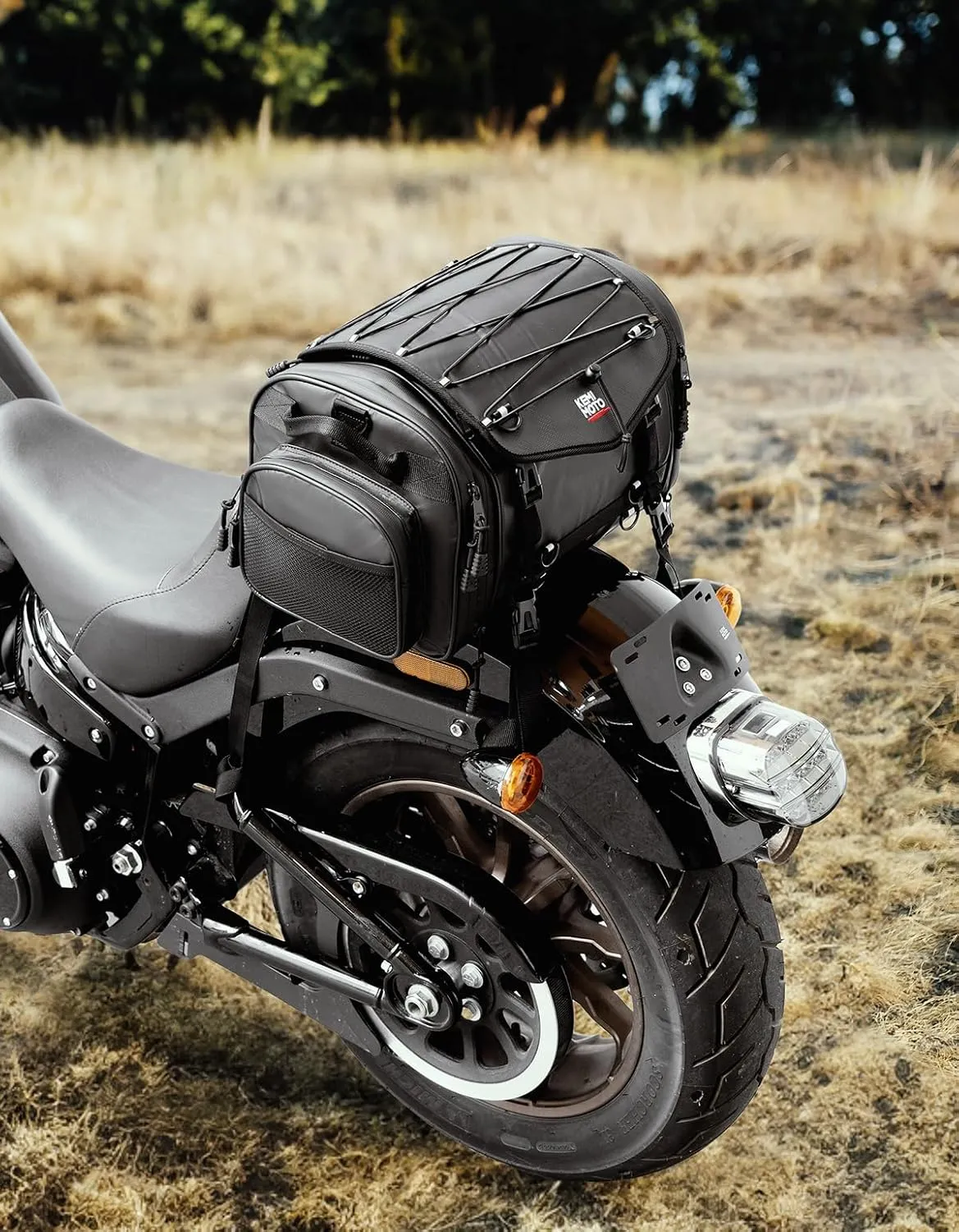 KEMIMOTO Motorcycle Travel Luggage Bags, 24-32L Expandable Large Capacity Motorcycle Tail Bag, Waterproof Rear Rack Trunk, Motor Pannier Bag with Rain Cover and Straps