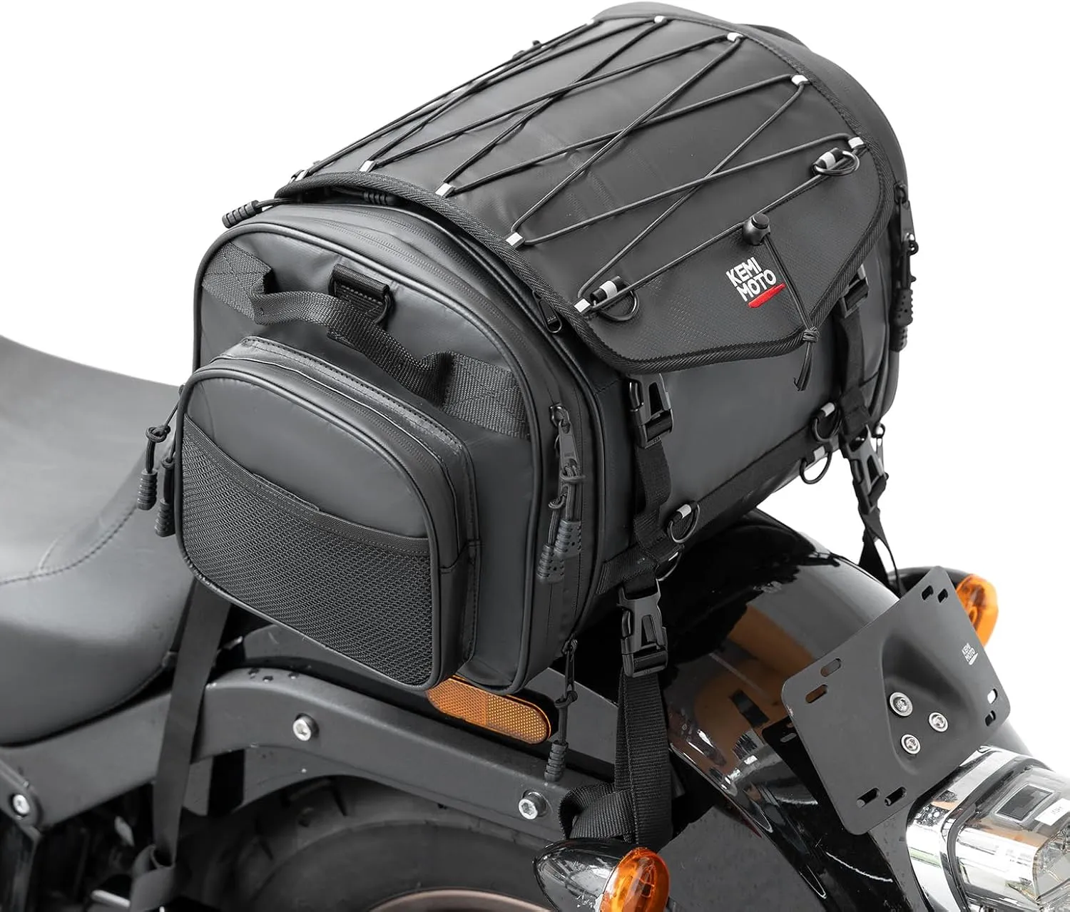 KEMIMOTO Motorcycle Travel Luggage Bags, 24-32L Expandable Large Capacity Motorcycle Tail Bag, Waterproof Rear Rack Trunk, Motor Pannier Bag with Rain Cover and Straps