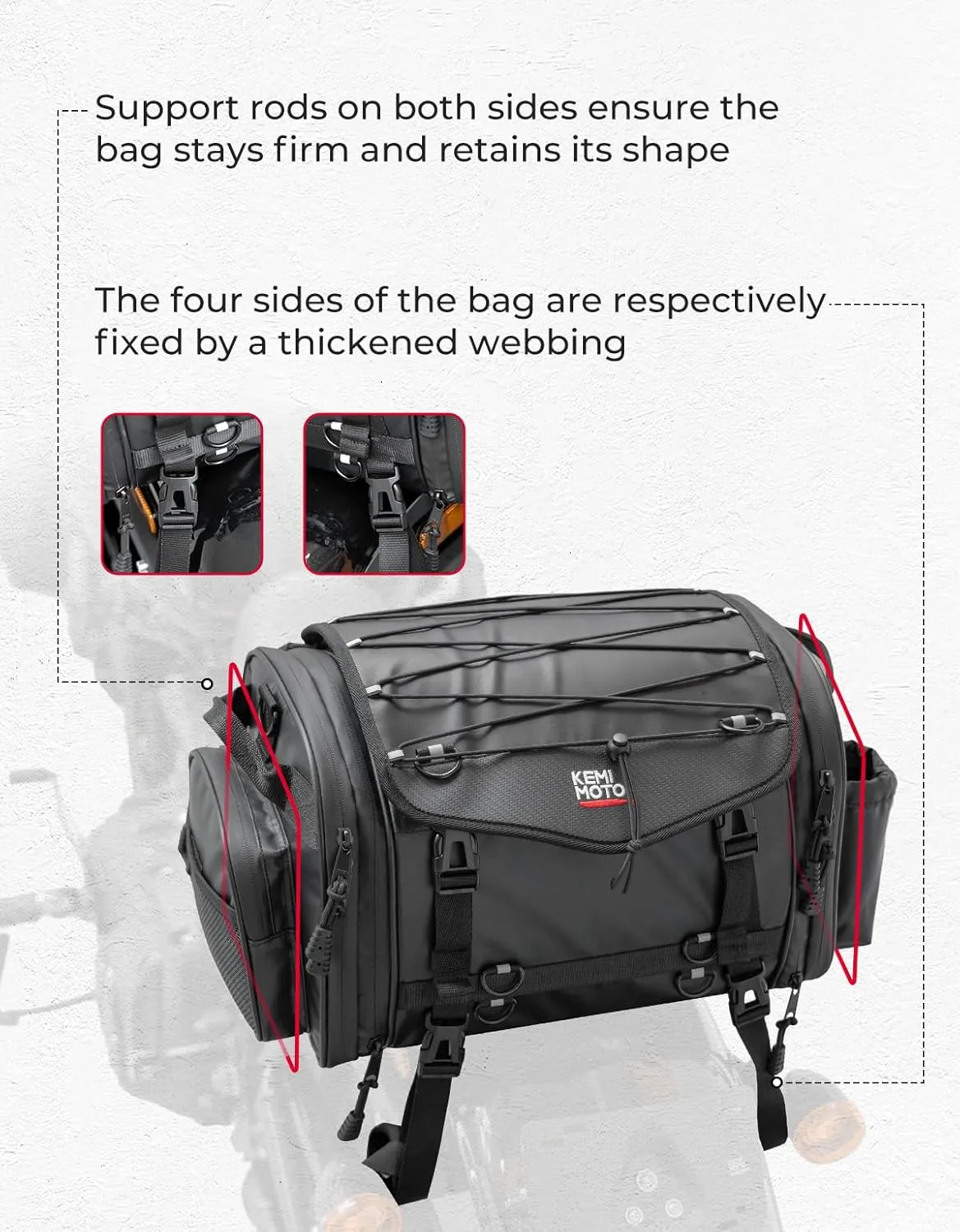 KEMIMOTO Motorcycle Travel Luggage Bags, 24-32L Expandable Large Capacity Motorcycle Tail Bag, Waterproof Rear Rack Trunk, Motor Pannier Bag with Rain Cover and Straps
