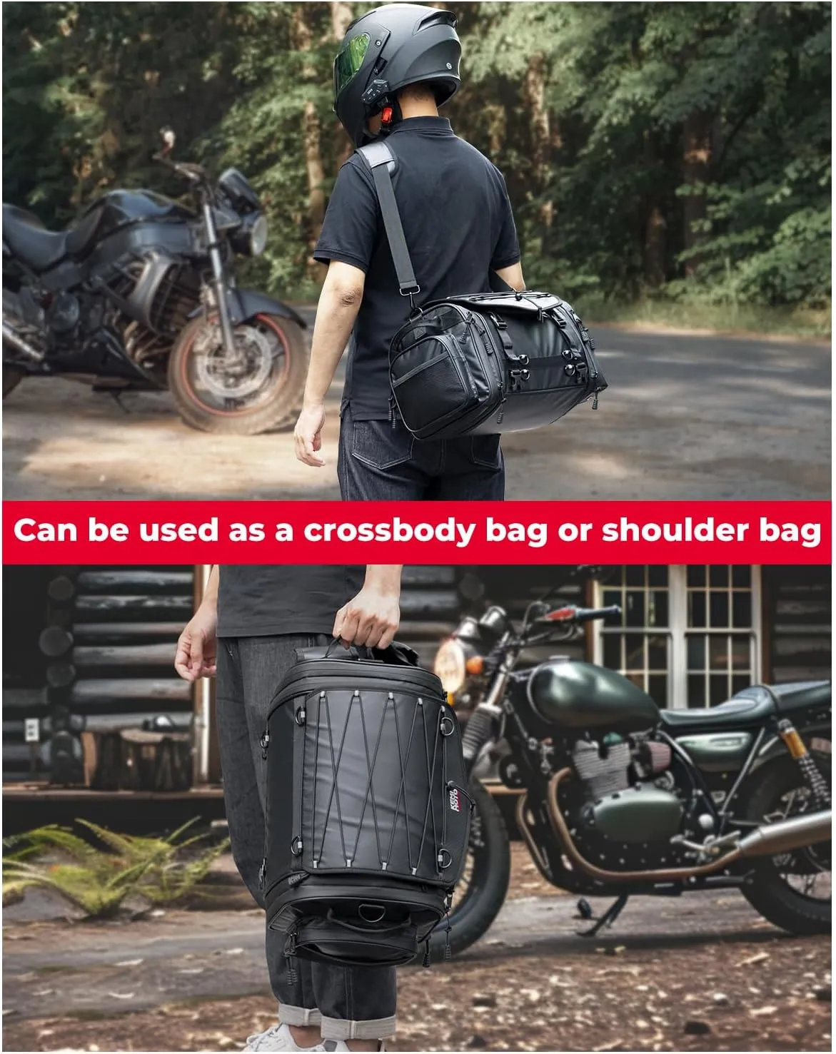 KEMIMOTO Motorcycle Travel Luggage Bags, 24-32L Expandable Large Capacity Motorcycle Tail Bag, Waterproof Rear Rack Trunk, Motor Pannier Bag with Rain Cover and Straps