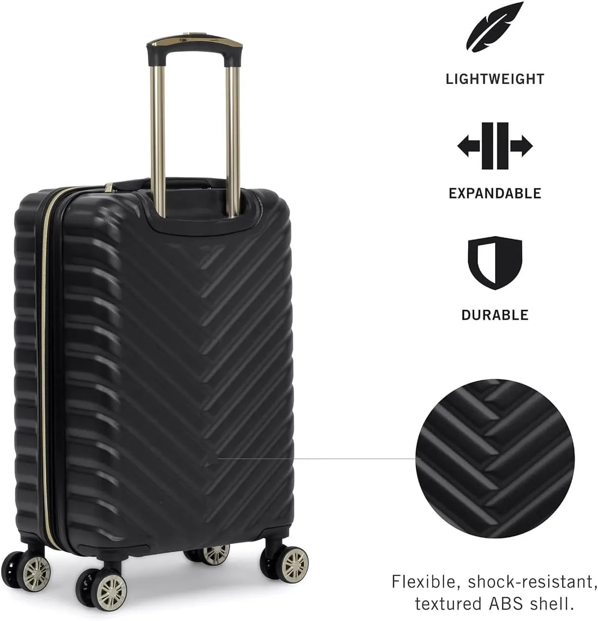 Kenneth Cole REACTION Madison Square Lightweight Hardside Chevron Expandable Spinner Luggage, Black, 24-Inch Checked