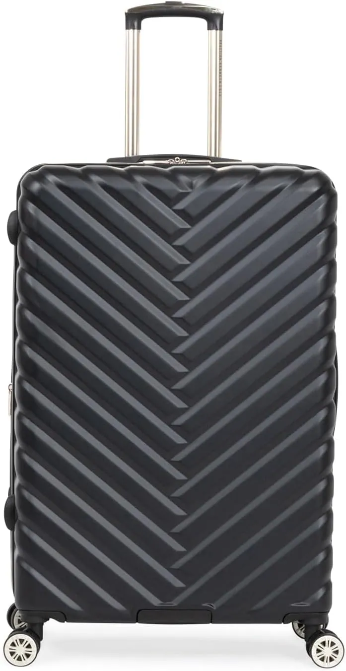 Kenneth Cole REACTION Madison Square Lightweight Hardside Chevron Expandable Spinner Luggage, Black, 24-Inch Checked