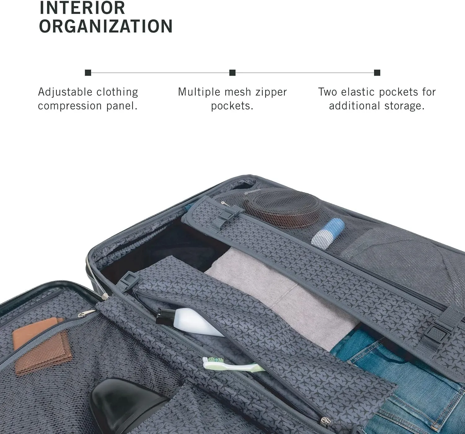 Kenneth Cole REACTION Madison Square Lightweight Hardside Chevron Expandable Spinner Luggage, Black, 24-Inch Checked
