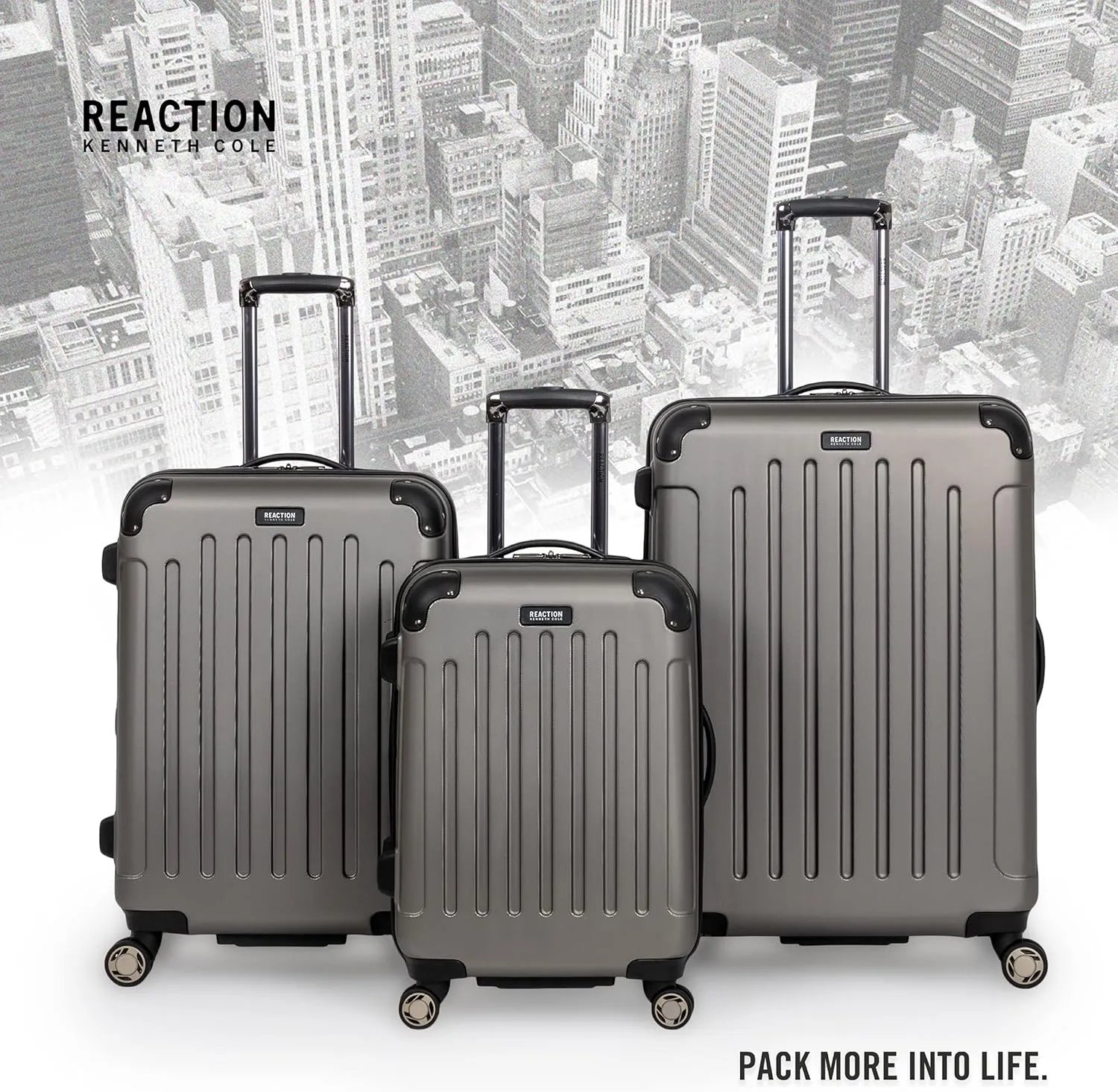 Kenneth Cole REACTION Renegade Luggage Expandable 8-Wheel Spinner Lightweight Hardside Suitcase, Silver, 20-Inch Carry On