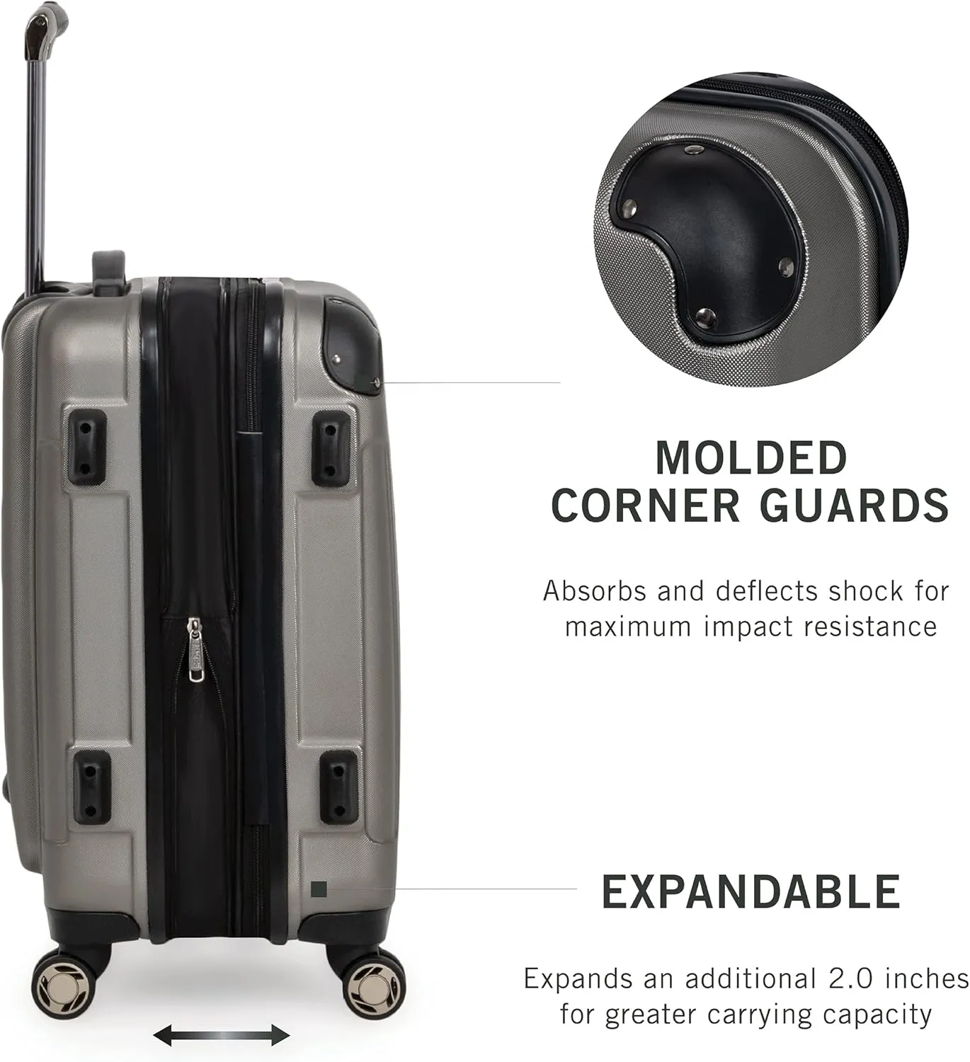 Kenneth Cole REACTION Renegade Luggage Expandable 8-Wheel Spinner Lightweight Hardside Suitcase, Silver, 20-Inch Carry On