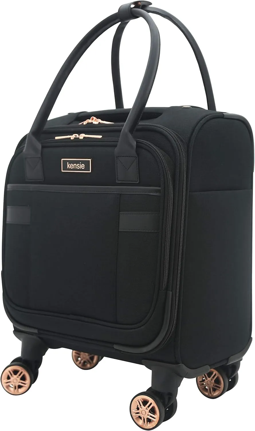 kensie Hudson Softside Spinner Luggage, Black with Rose Gold, 3-Piece Set (16/20/28)