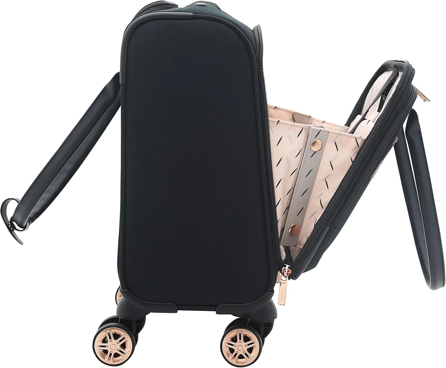 kensie Hudson Softside Spinner Luggage, Black with Rose Gold, 3-Piece Set (16/20/28)