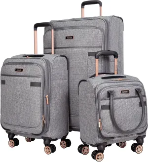 kensie Hudson Softside Spinner Luggage, Heather Gray, 3-Piece Set (16/20/28)